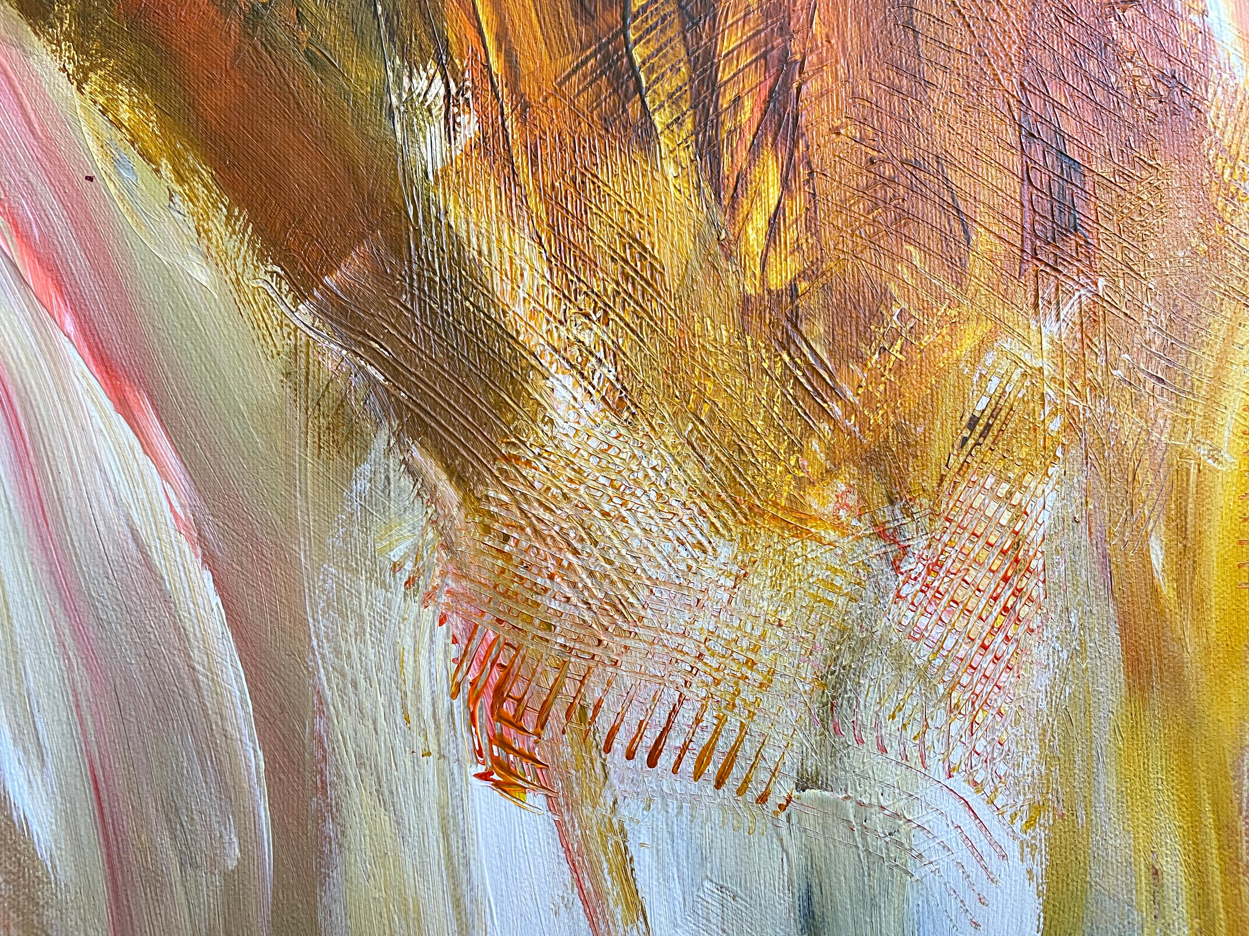 Orange' par Gail Lehman - Peinture abstraite contemporaine grise et orange en vente 4