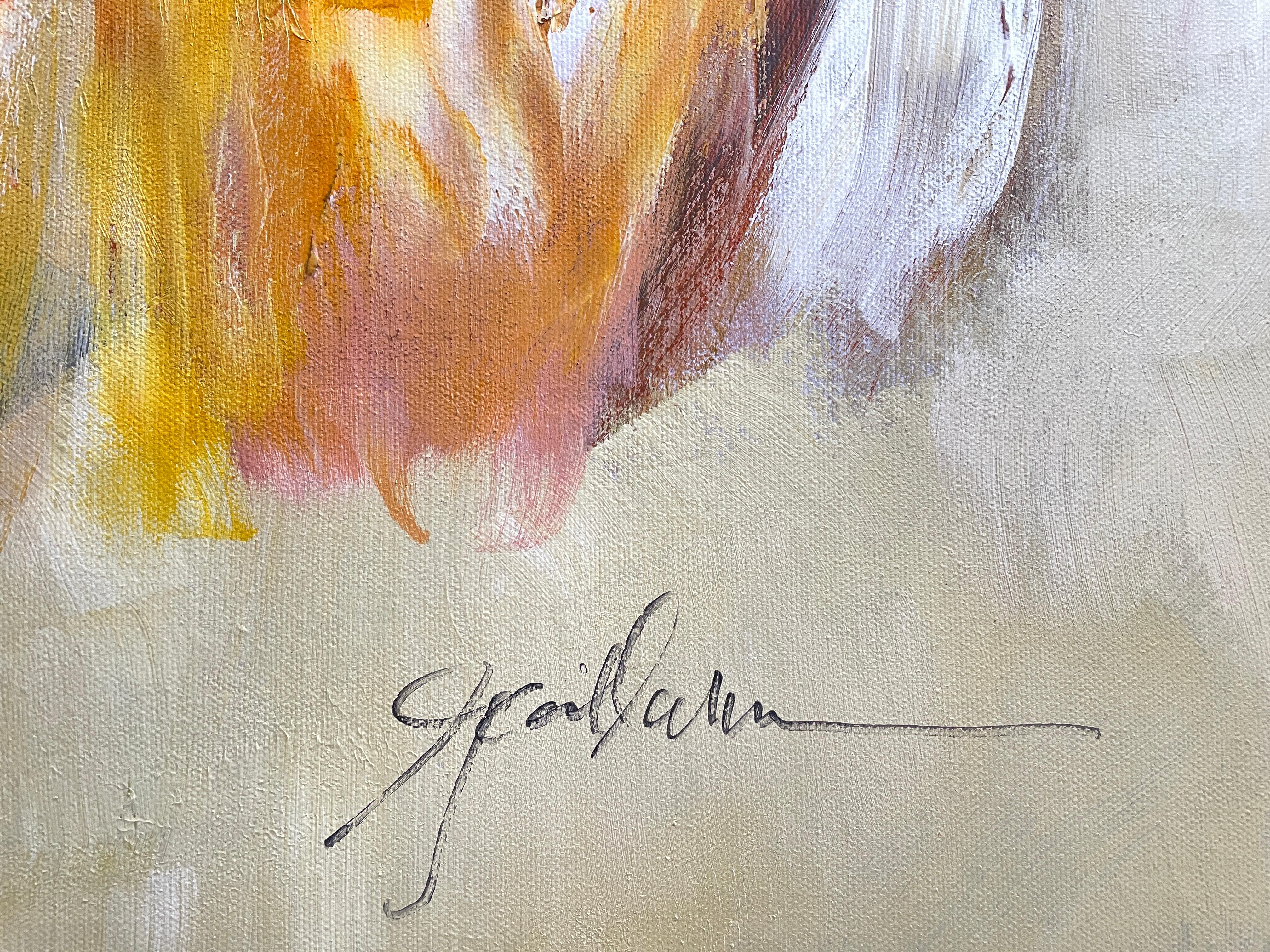 Orange' par Gail Lehman - Peinture abstraite contemporaine grise et orange en vente 6