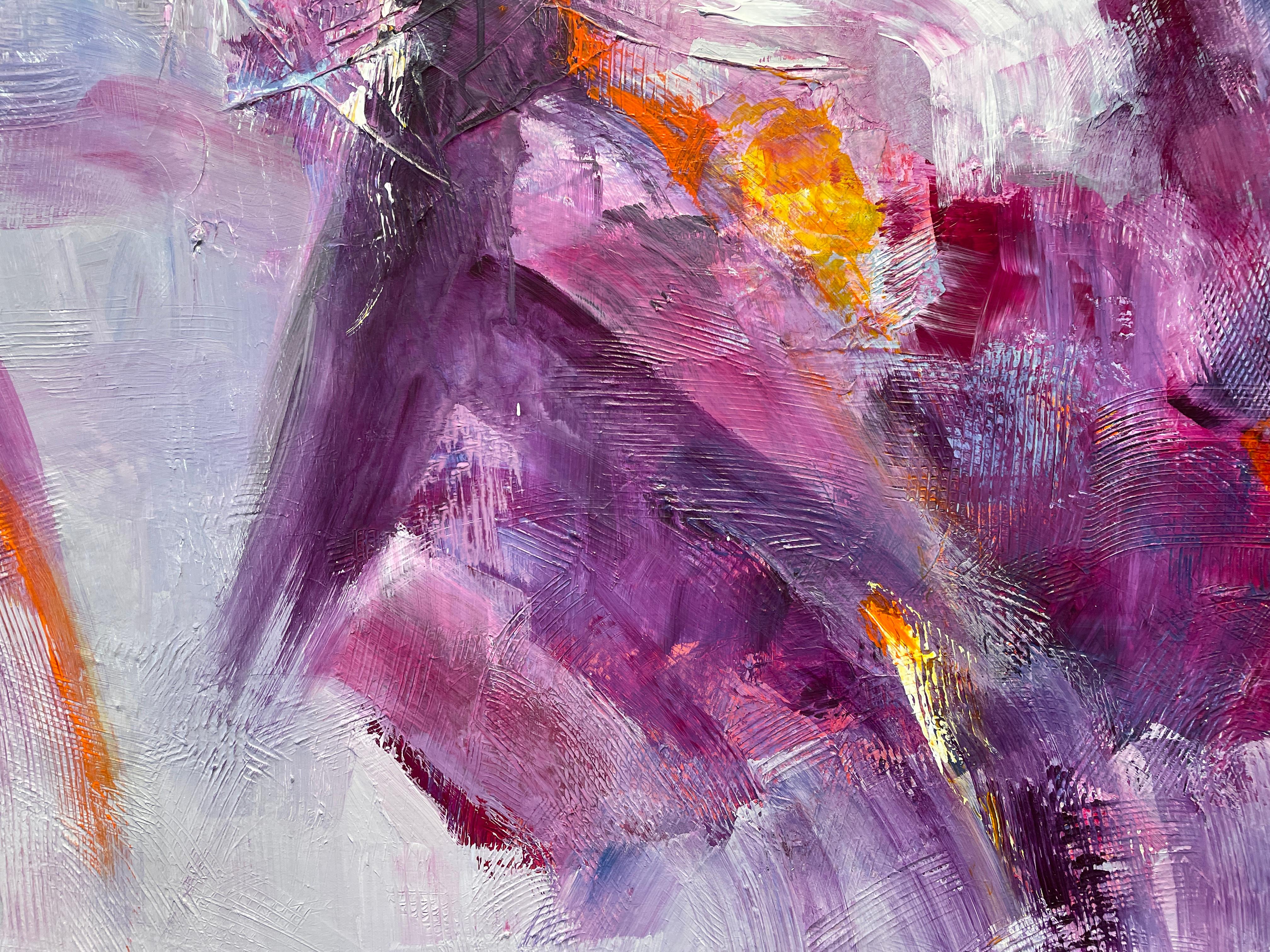 'Royal Purple' di Gail Lehman - Arte astratta contemporanea grigia e viola di grandi dimensioni in vendita 3