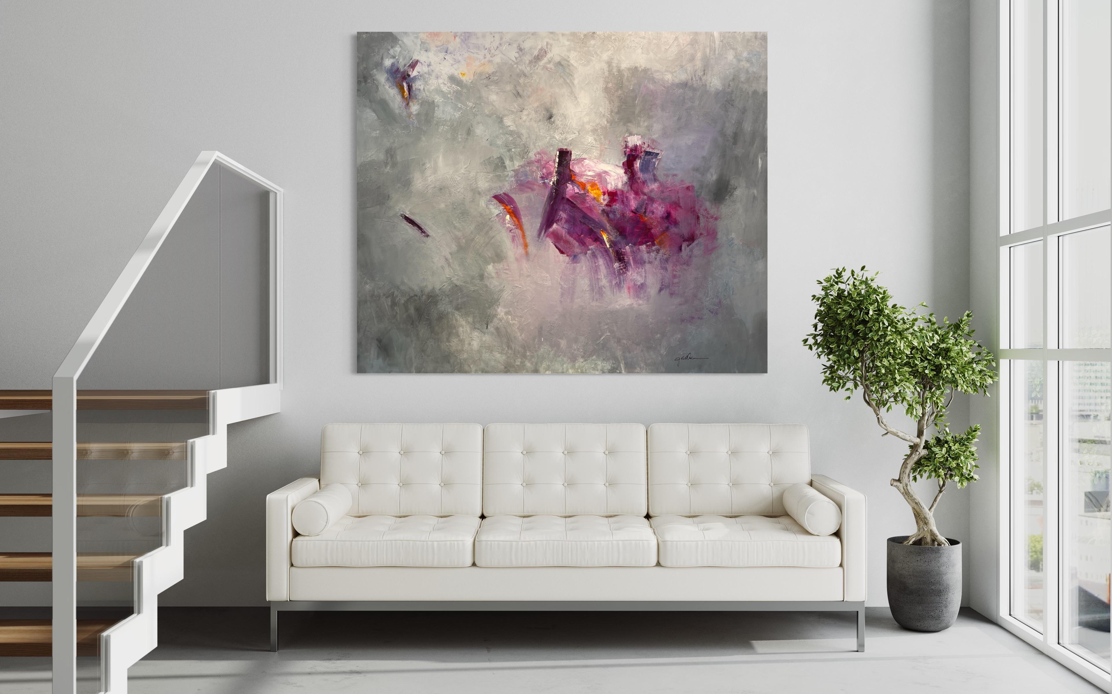'Royal Purple' di Gail Lehman - Arte astratta contemporanea grigia e viola di grandi dimensioni in vendita 1