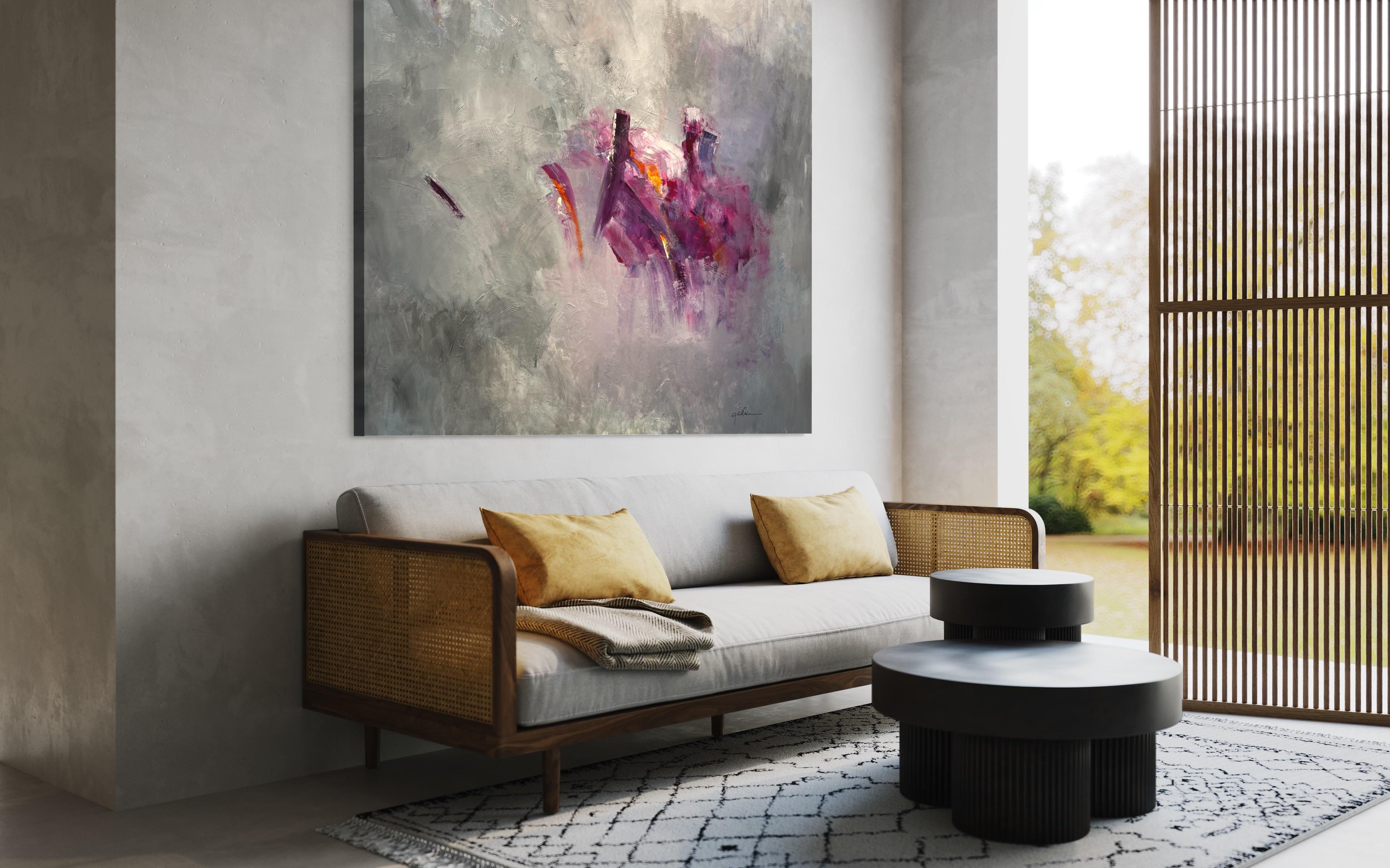 'Royal Purple' di Gail Lehman - Arte astratta contemporanea grigia e viola di grandi dimensioni in vendita 8
