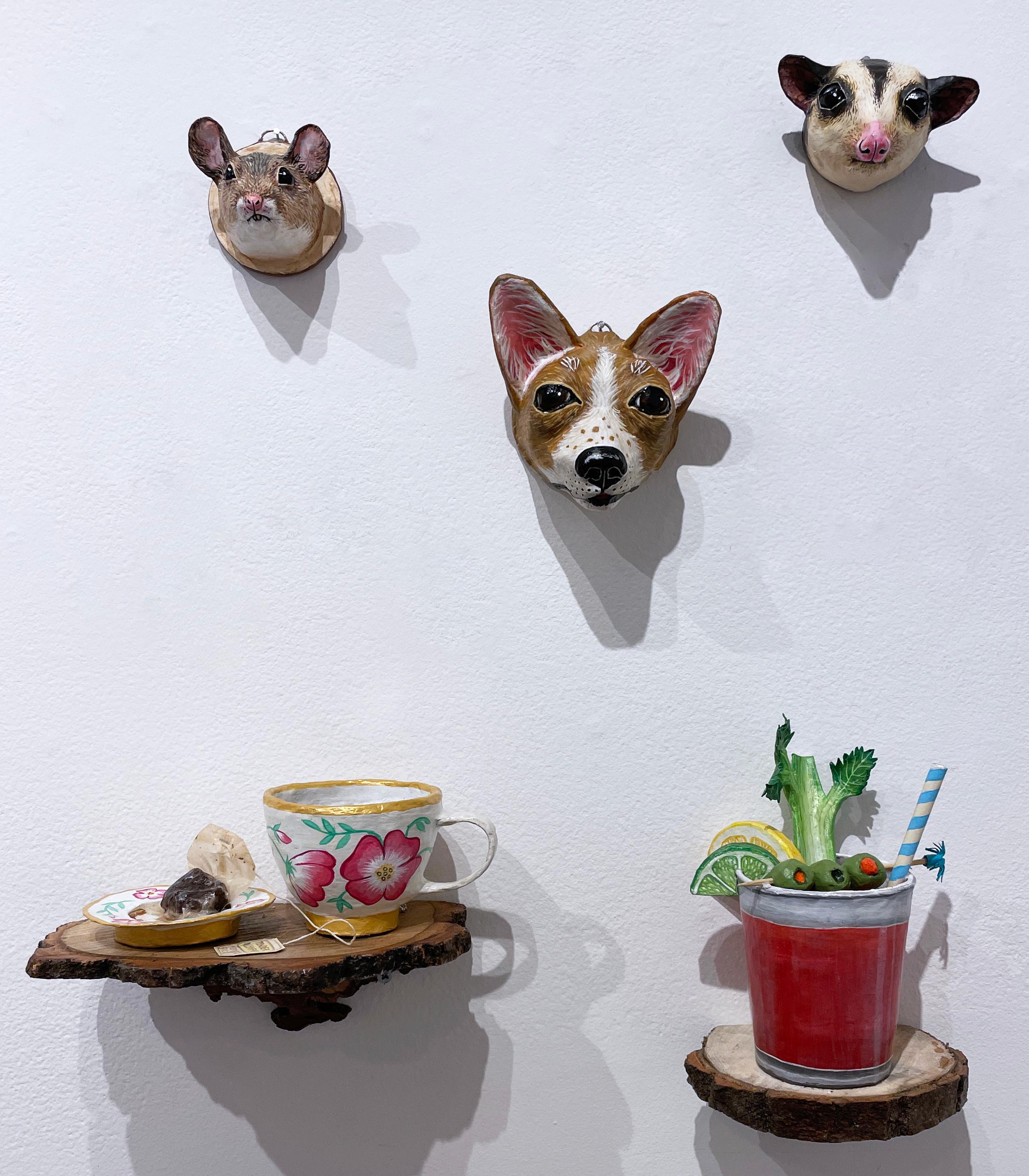 Bloody Mary, figurative paper mache wall sculpture, cocktail with celery, olive 1