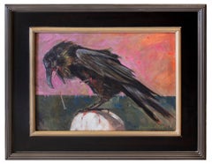 Crow on Skull, Symbolist Oil painting on canvas by Gail Potocki