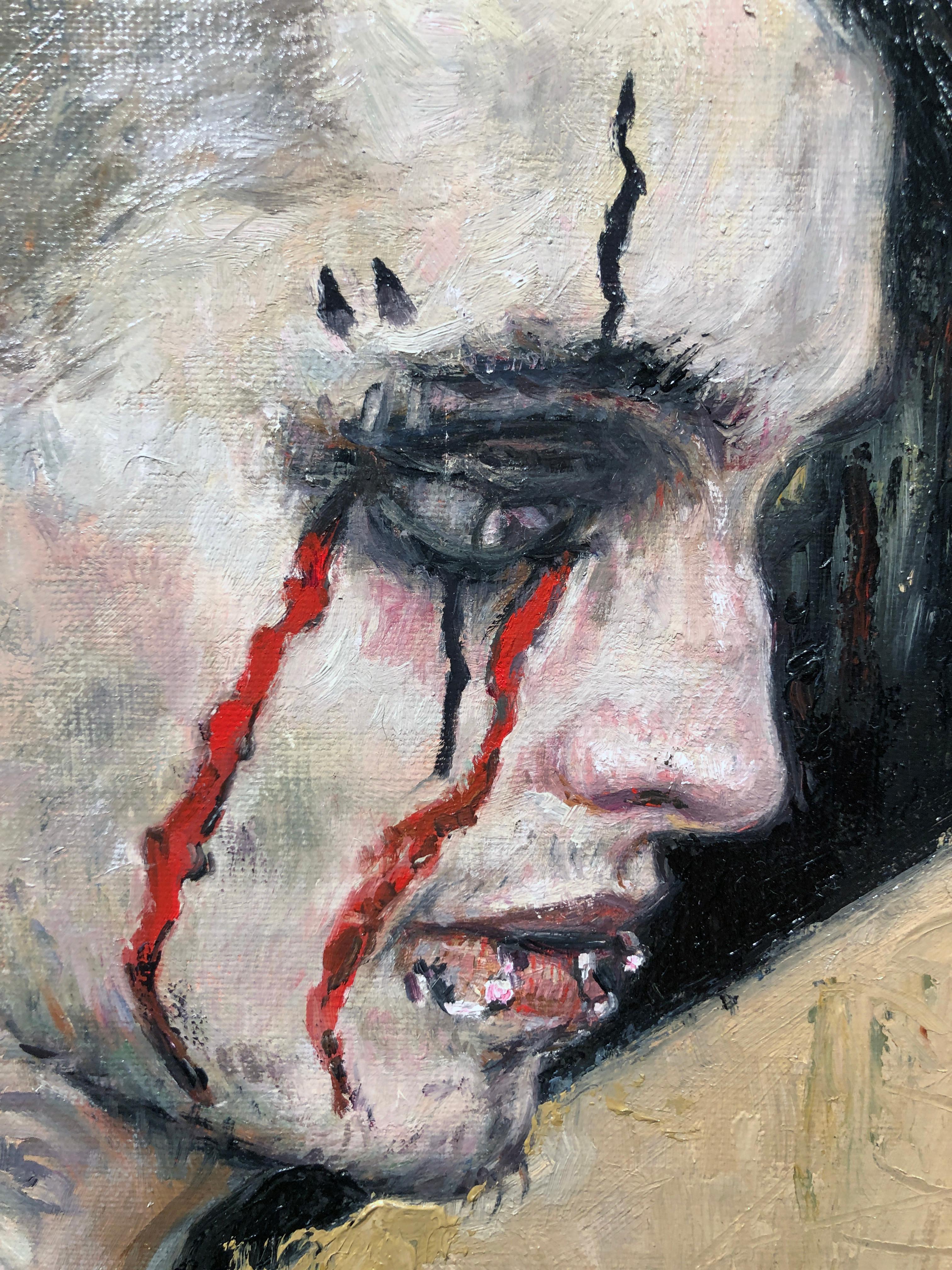 Wave Gotik Treffen I - Original Oil Painting Goth Punk Portrait with Piercing For Sale 5