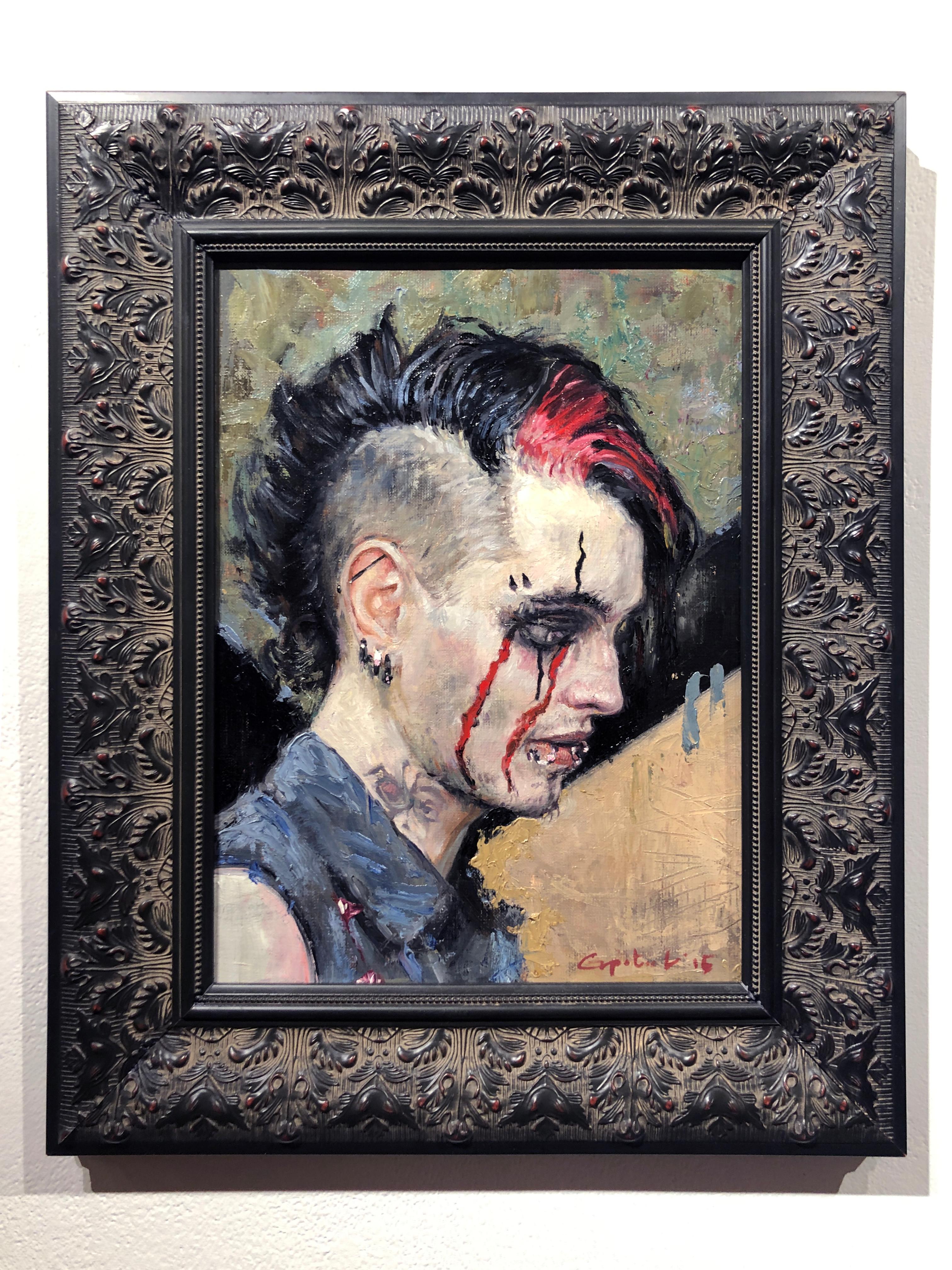 Wave Gotik Treffen I - Original Ölgemälde Goth Punk Porträt mit Piercing – Painting von Gail Potocki
