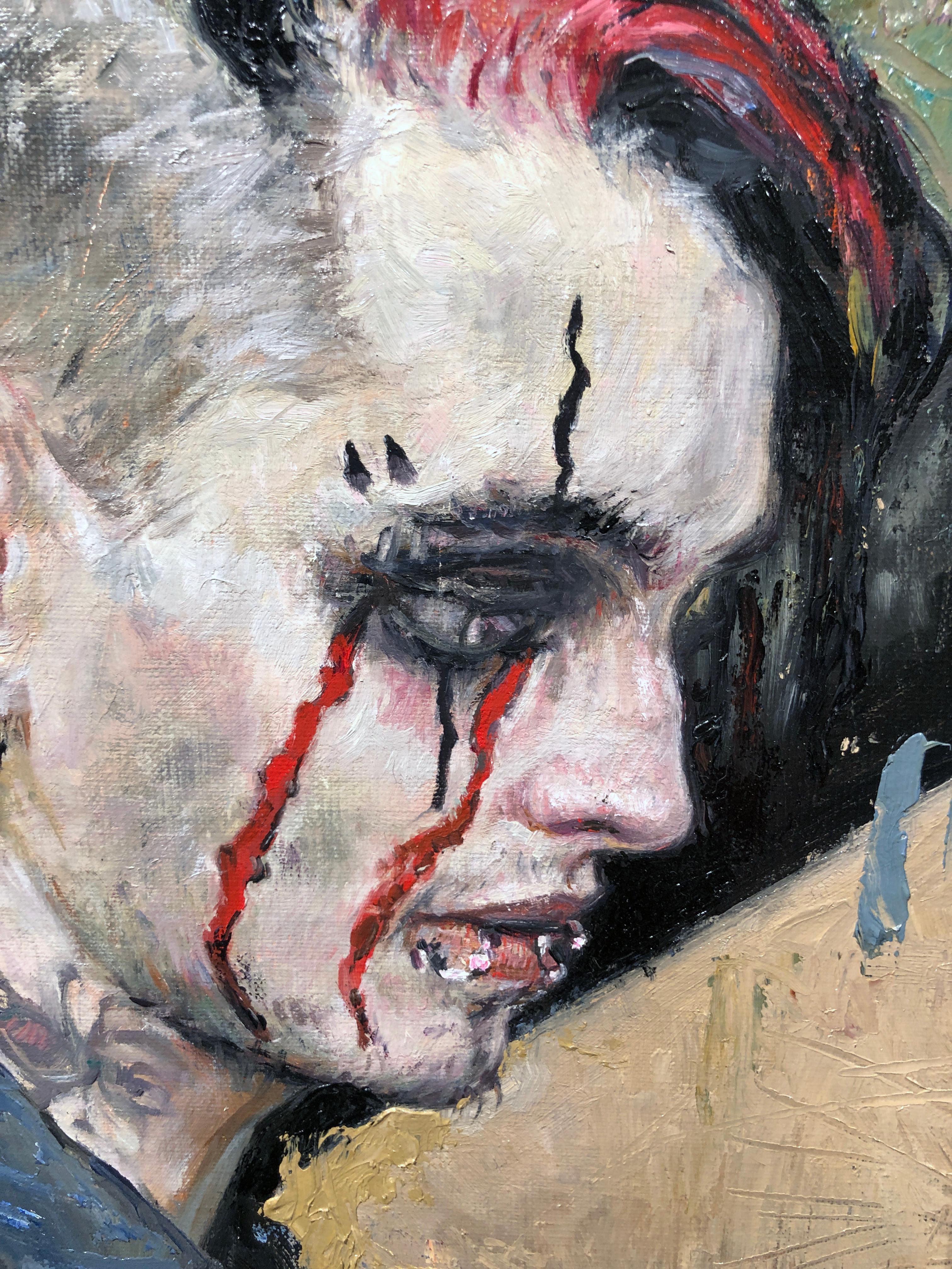 Wave Gotik Treffen I - Original Oil Painting Goth Punk Portrait with Piercing For Sale 1