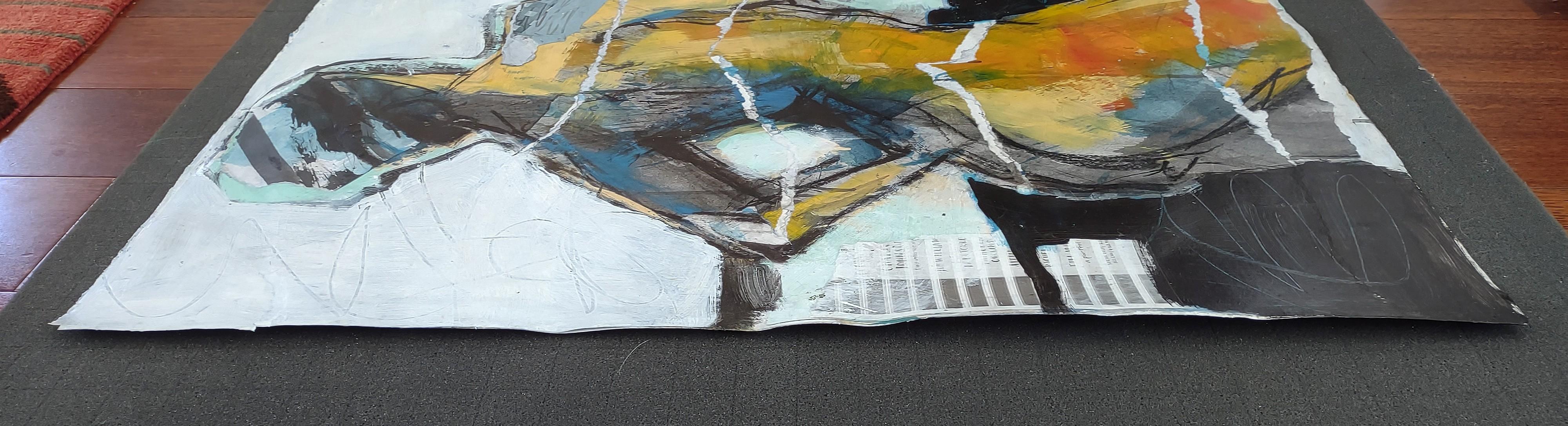 Abstract Collage Figure #2, Original Painting - Expressionist Mixed Media Art by Gail Ragains