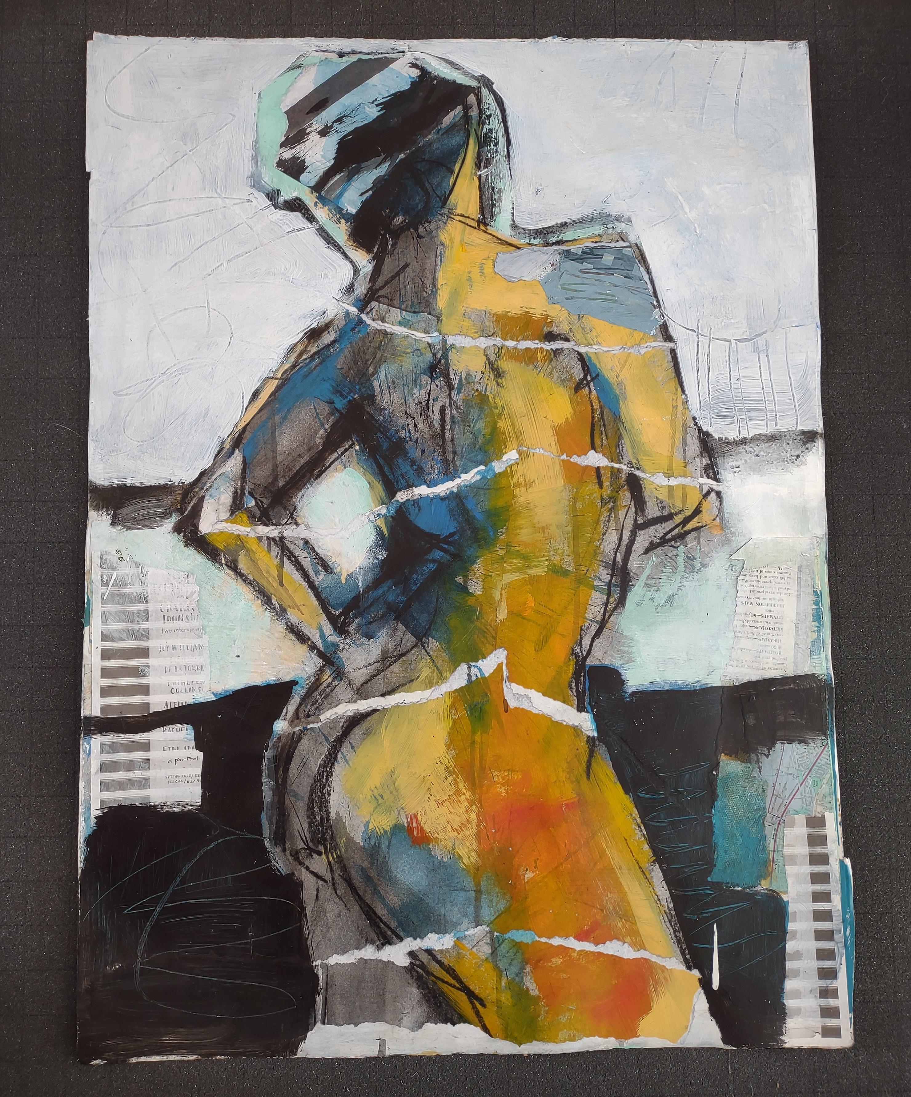 <p>Artist Comments<br>A figure stands with confidence, her hand resting on her waist as she leans to one side. The composition invites the viewer to get lost in the rips, gestural marks, and layers of paint and collage. This dynamic piece captures
