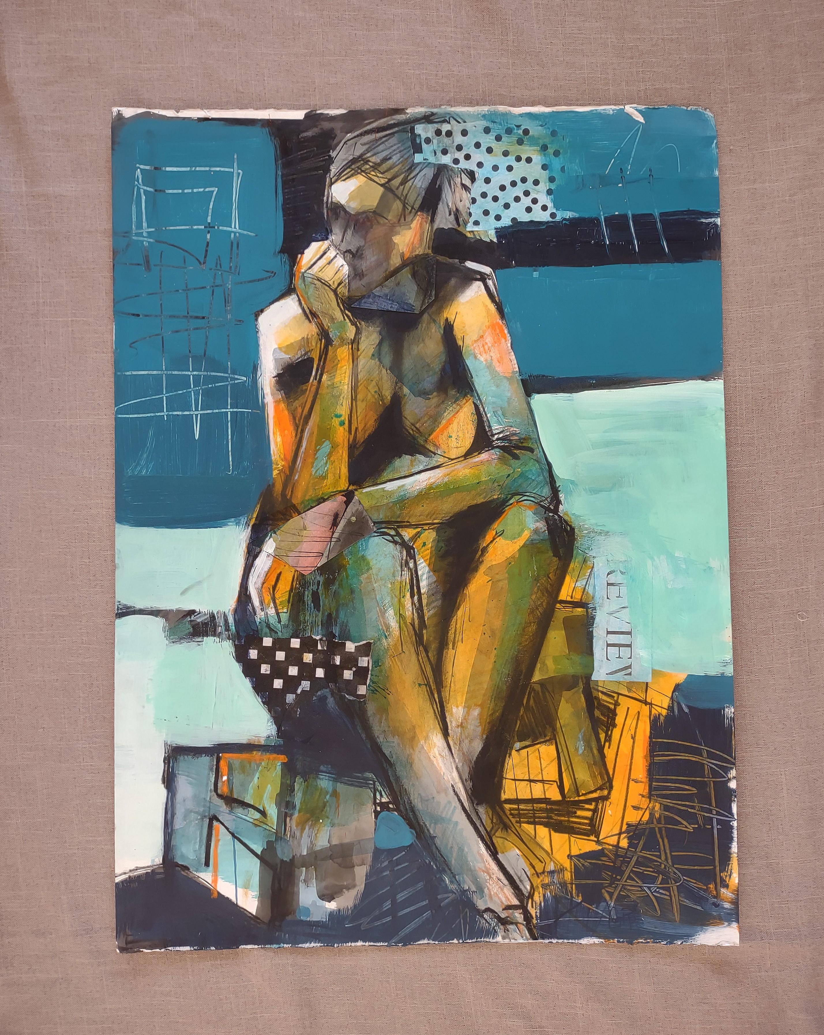 <p>Commentaires de l'artiste<br />Une femme est assise, détendue, le regard contemplatif. Les bleus et les verts froids qui entourent sa silhouette aux tons chauds, combinés à de forts contrastes de lumière et d'obscurité, créent une composition