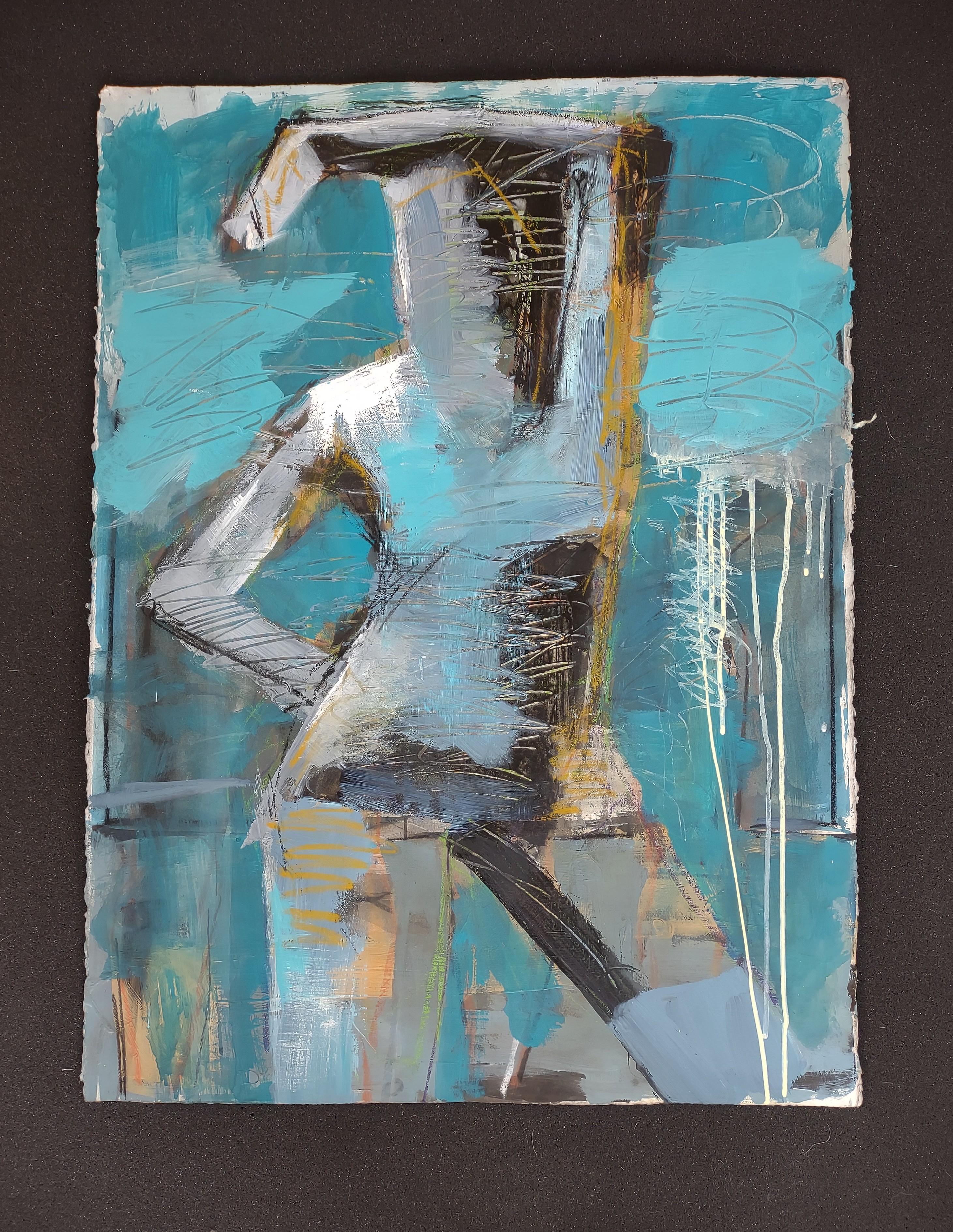 Figur in Blau, Abstraktes Gemälde im Angebot 1
