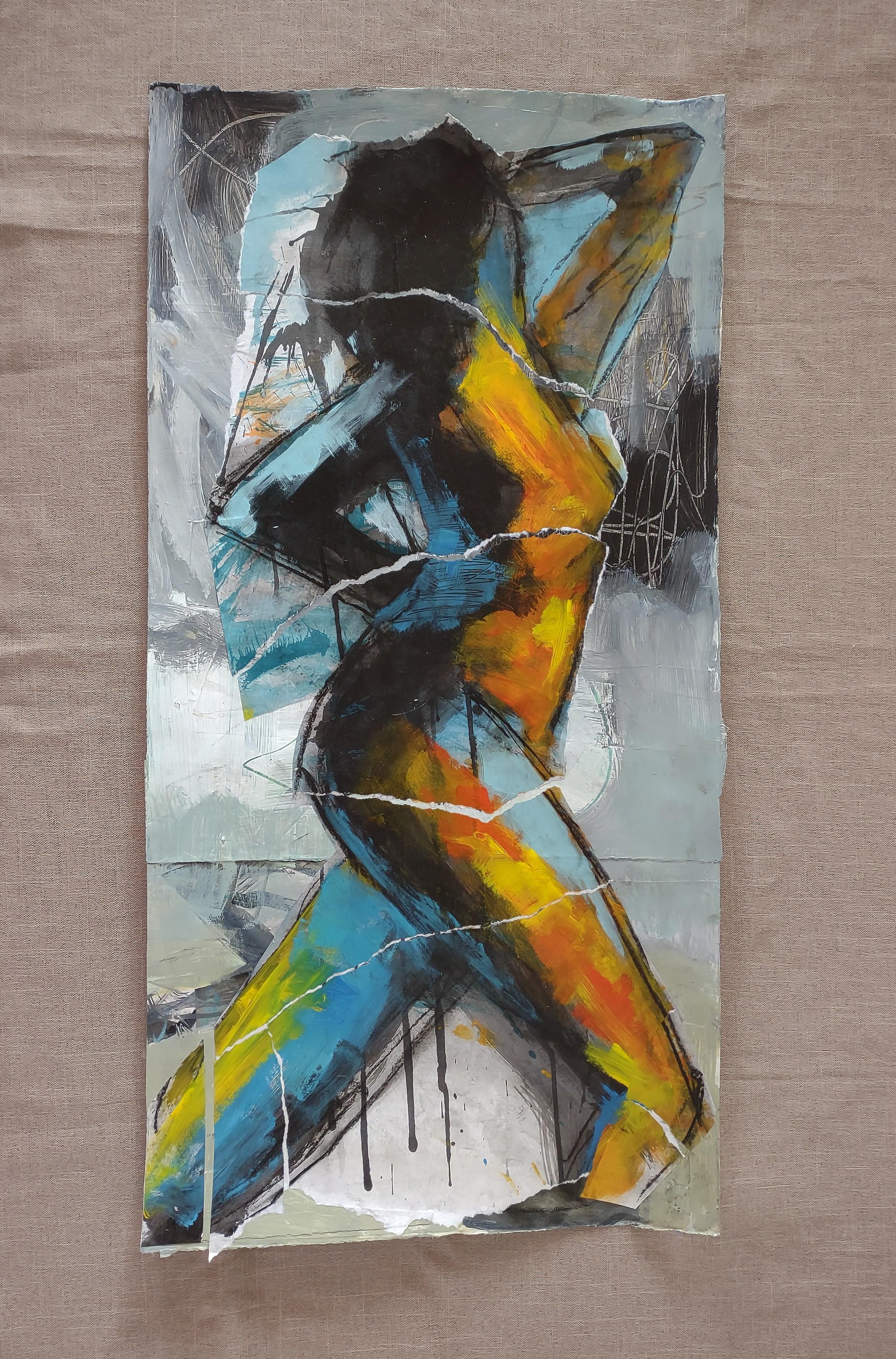 <p>Commenti dell'artista<br />Una figura emerge da un'impressionante miscela di colori audaci, che si muove sul filo dell'astrazione. I grigi tenui sottolineano gli sprazzi di arancione e blu. L'artista Gail Ragains fa a pezzi e poi ricostruisce il