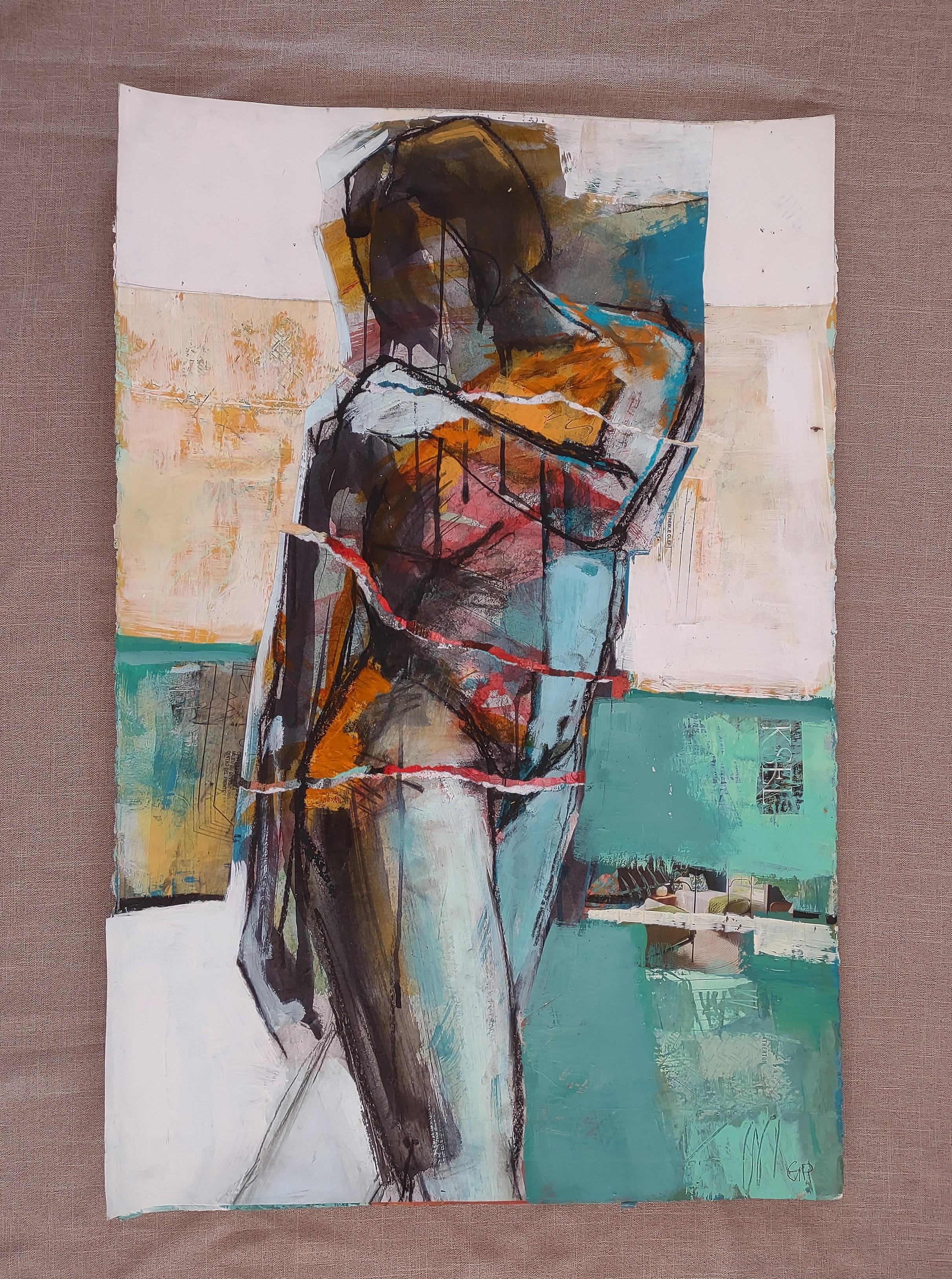 <p>Commenti dell'artista<br />Una figura sembra essere profondamente pensierosa. I colori, le gocce di vernice e gli elementi collage aumentano la gravità emotiva della scena. Il brano trasmette una sensazione di calma e contemplazione, ma allo