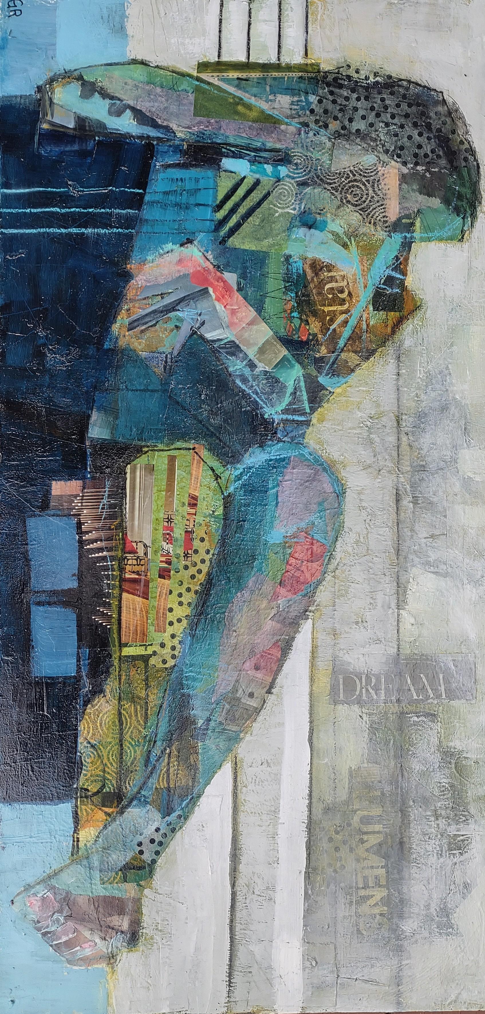Figure couchée en bleu, peinture abstraite