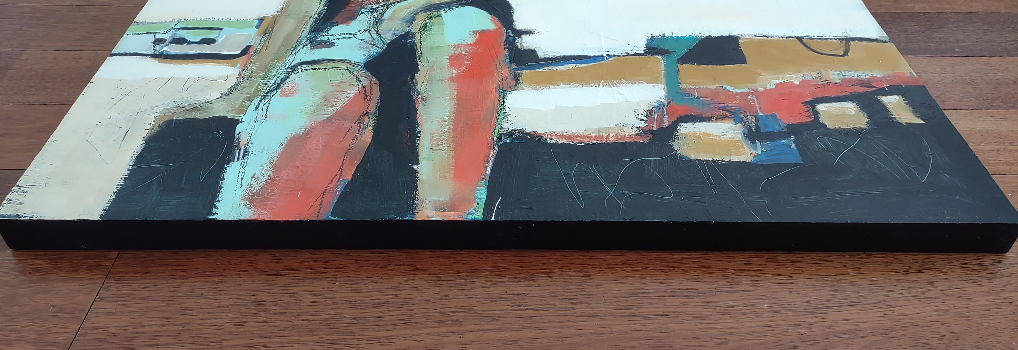 Figure in Landscape, Original Painting - Gray Portrait Painting by Gail Ragains