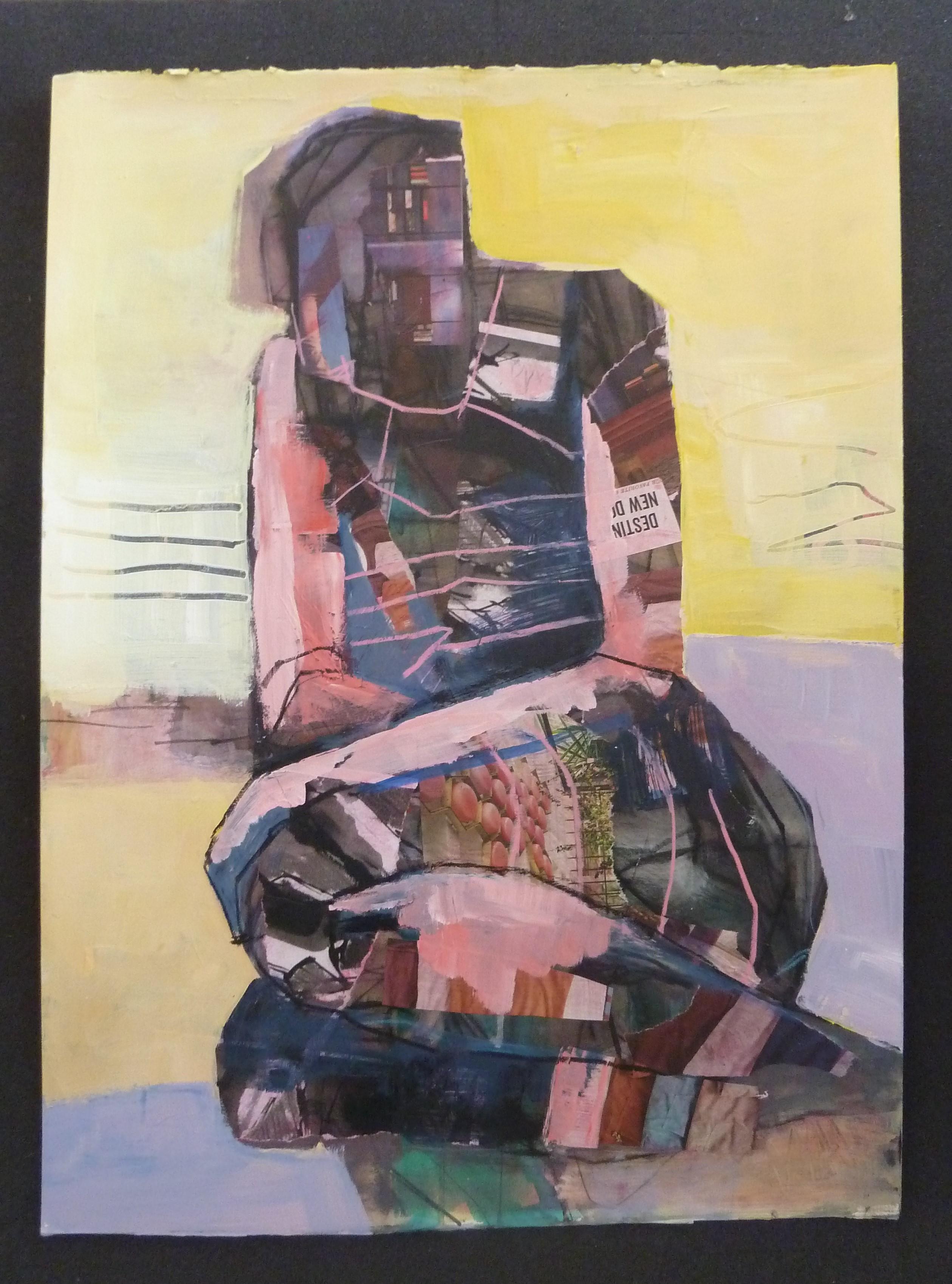 <p>Commentaires de l'artiste<br />L'artiste Gail Ragains présente un rendu dynamique d'une figure féminine assise. Les peintures gestuelles et expressives créent une atmosphère chargée d'émotion. Des photographies collées ajoutent des éléments
