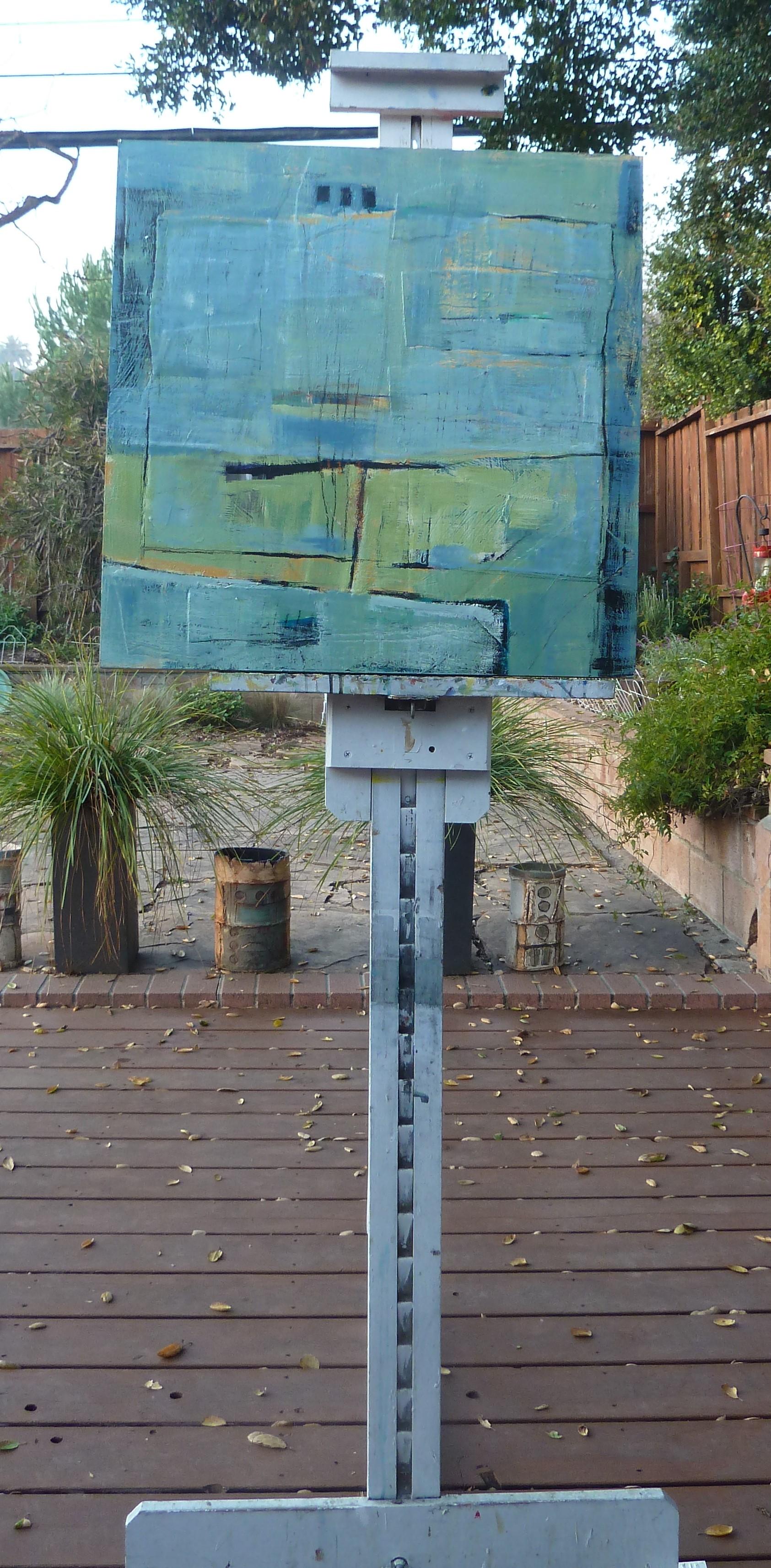 <p>Artist Comments<br>Artist Gail Ragains recalls the play of light and cool tones from a time she spent swimming. With this inspiration, Gail paints layers of varied shades of blue and teal on top of pale yellow peeking just enough to show its