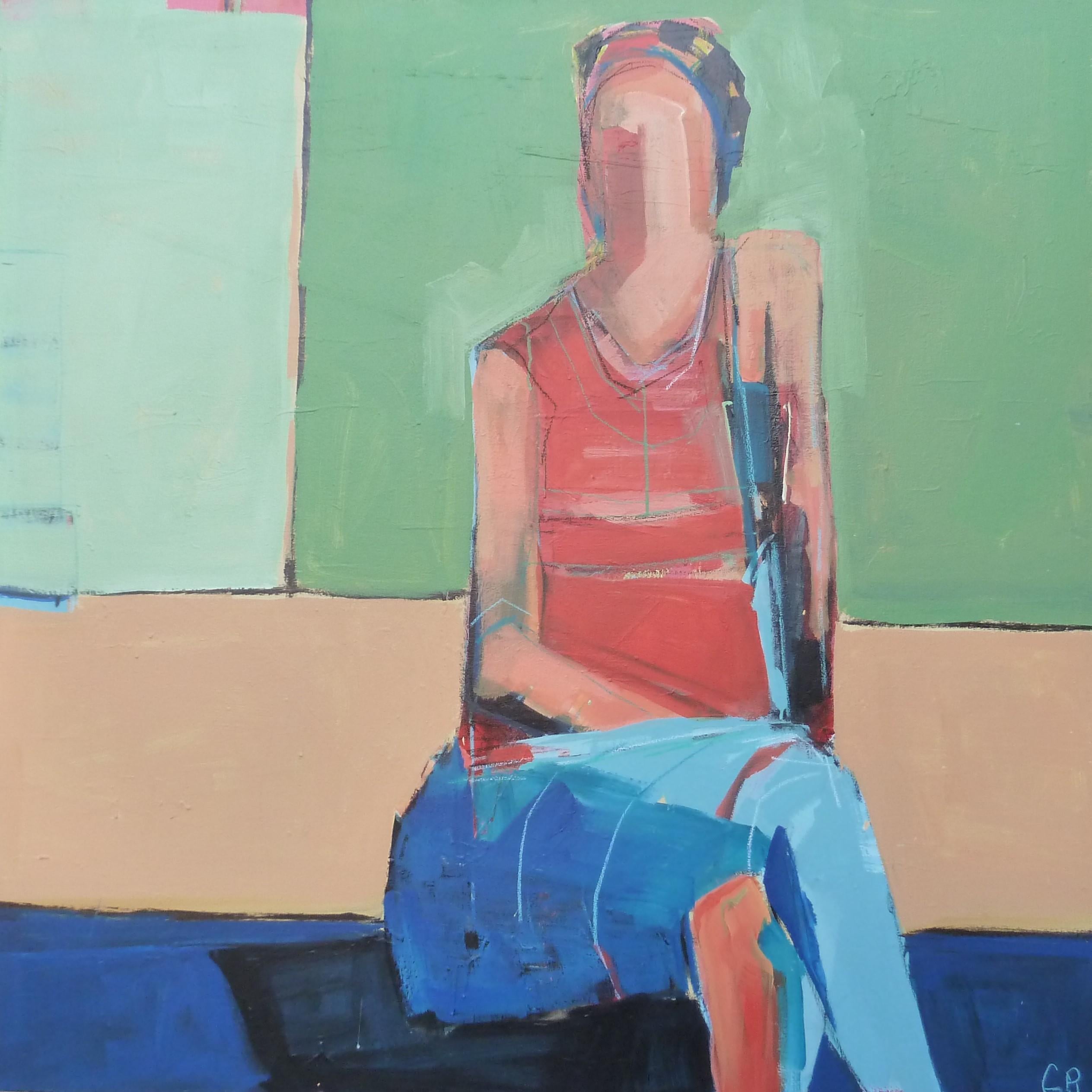 Abstract Painting Gail Ragains - Femme assise, peinture abstraite