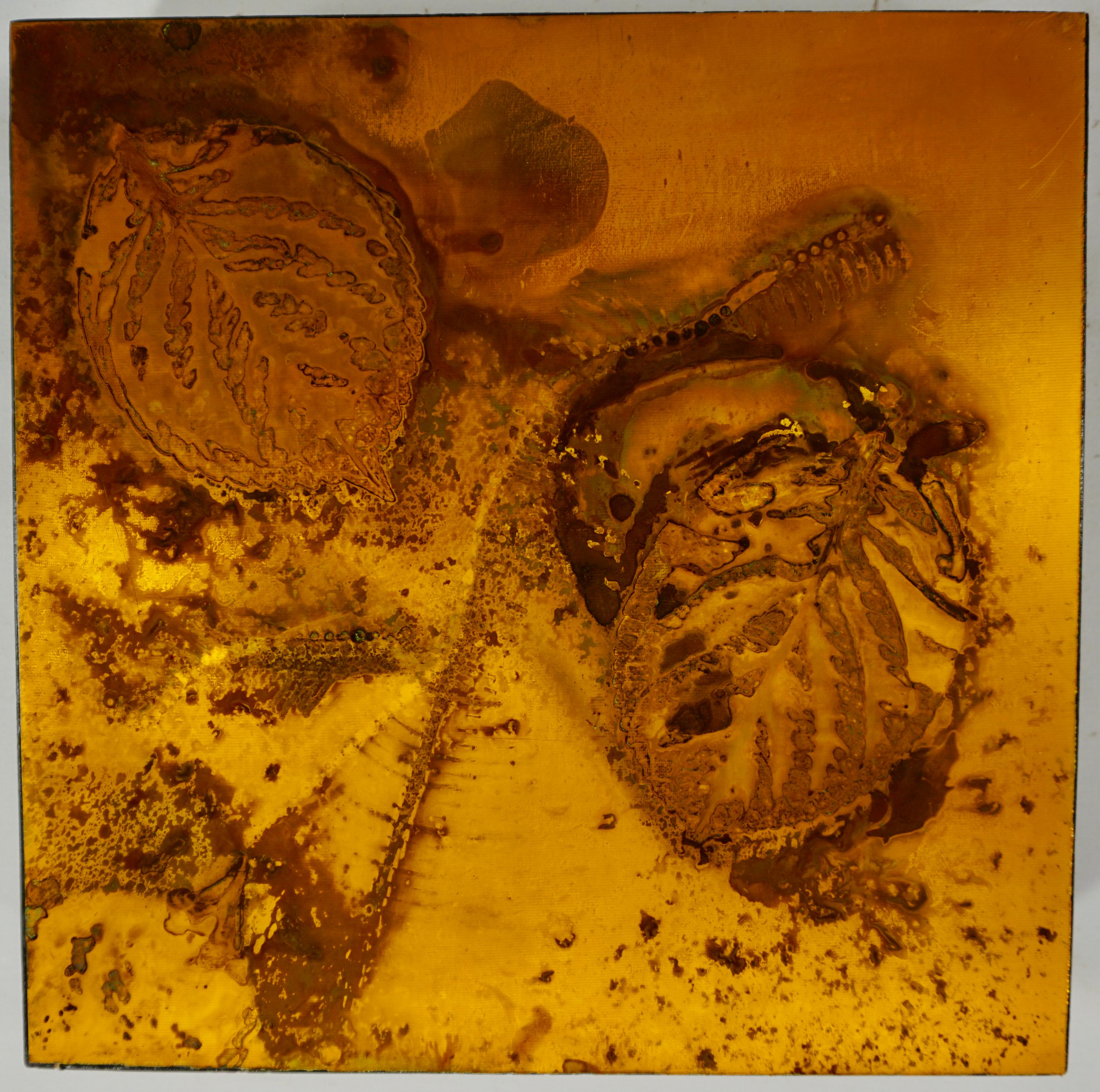 Feuilles gravées dans de la plaque de cuivre