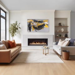 Abundance - Peinture d'origine expressionniste abstraite texturée jaune noire et grise