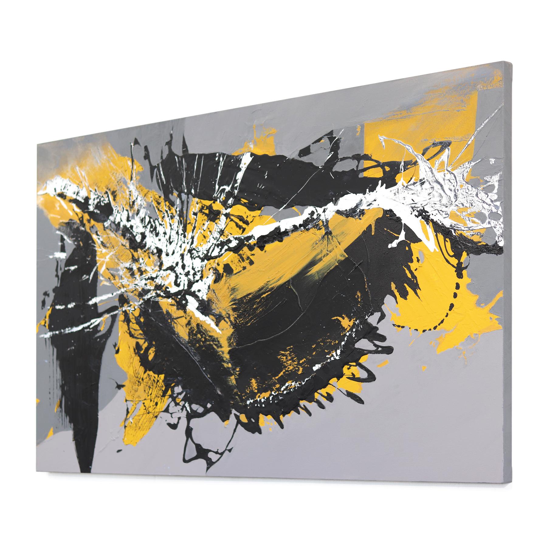 Abundancia - Pintura Original Abstracta Expresionista Amarillo Negro Gris en venta 1