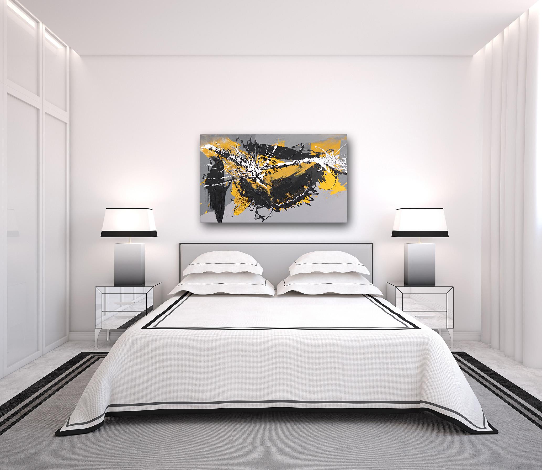 Abundancia - Pintura Original Abstracta Expresionista Amarillo Negro Gris en venta 3