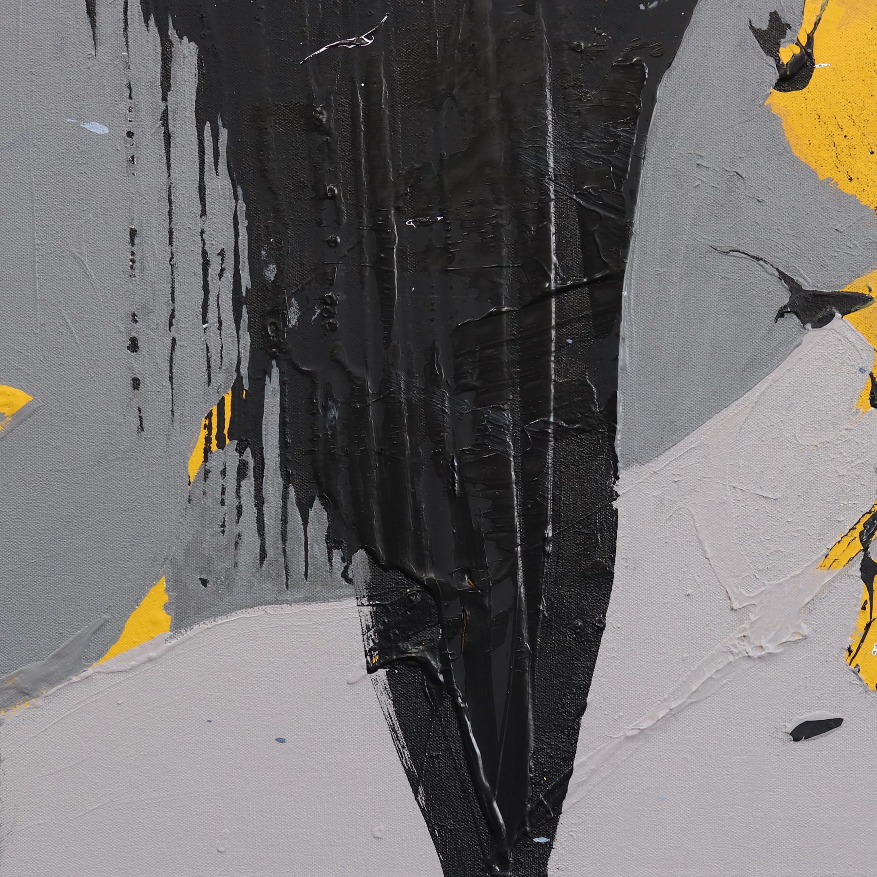 Abundancia - Pintura Original Abstracta Expresionista Amarillo Negro Gris en venta 4