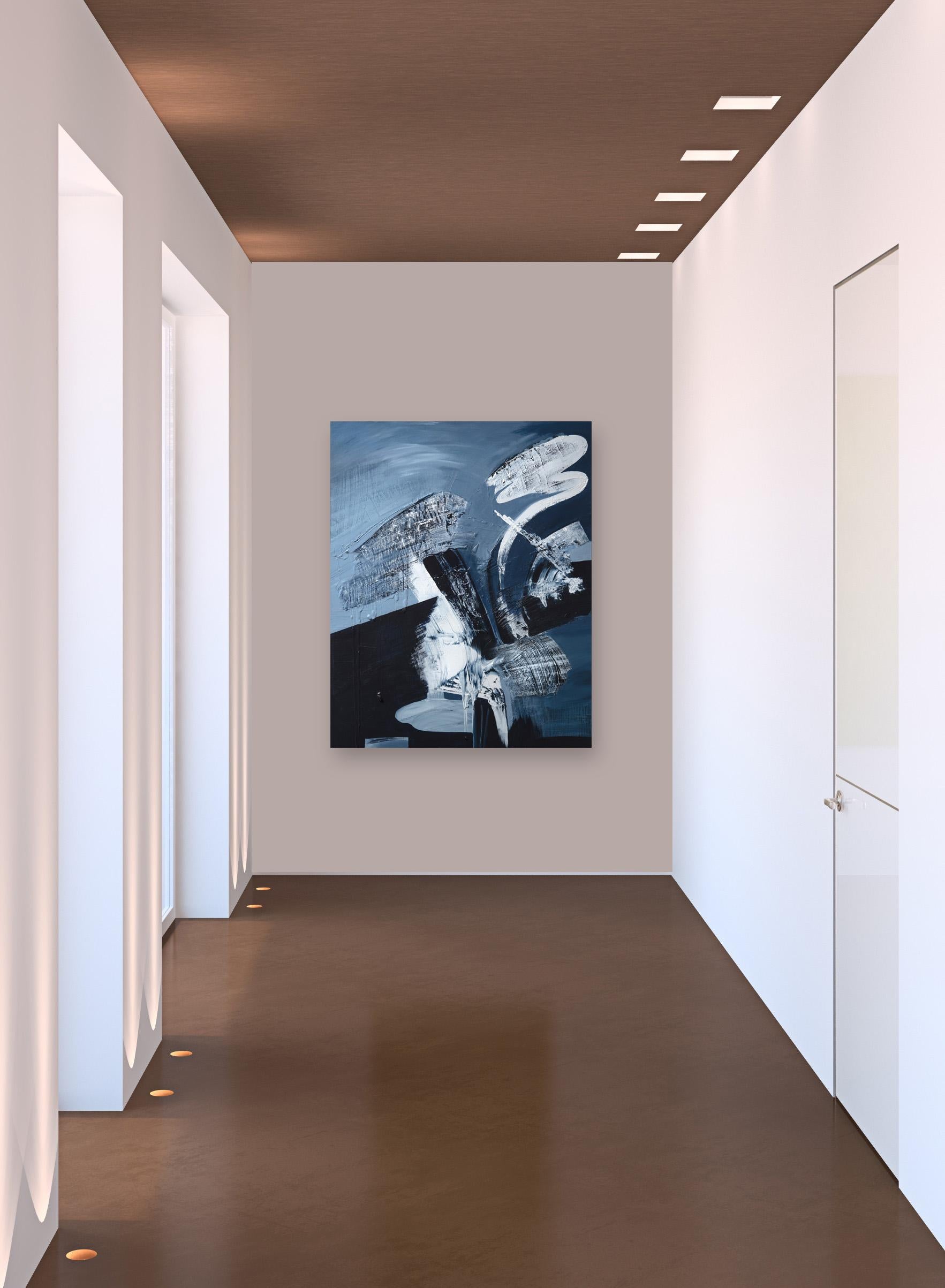 Destiny - Grande peinture texturée originale d'abstraction gestuelle en noir et blanc en vente 1
