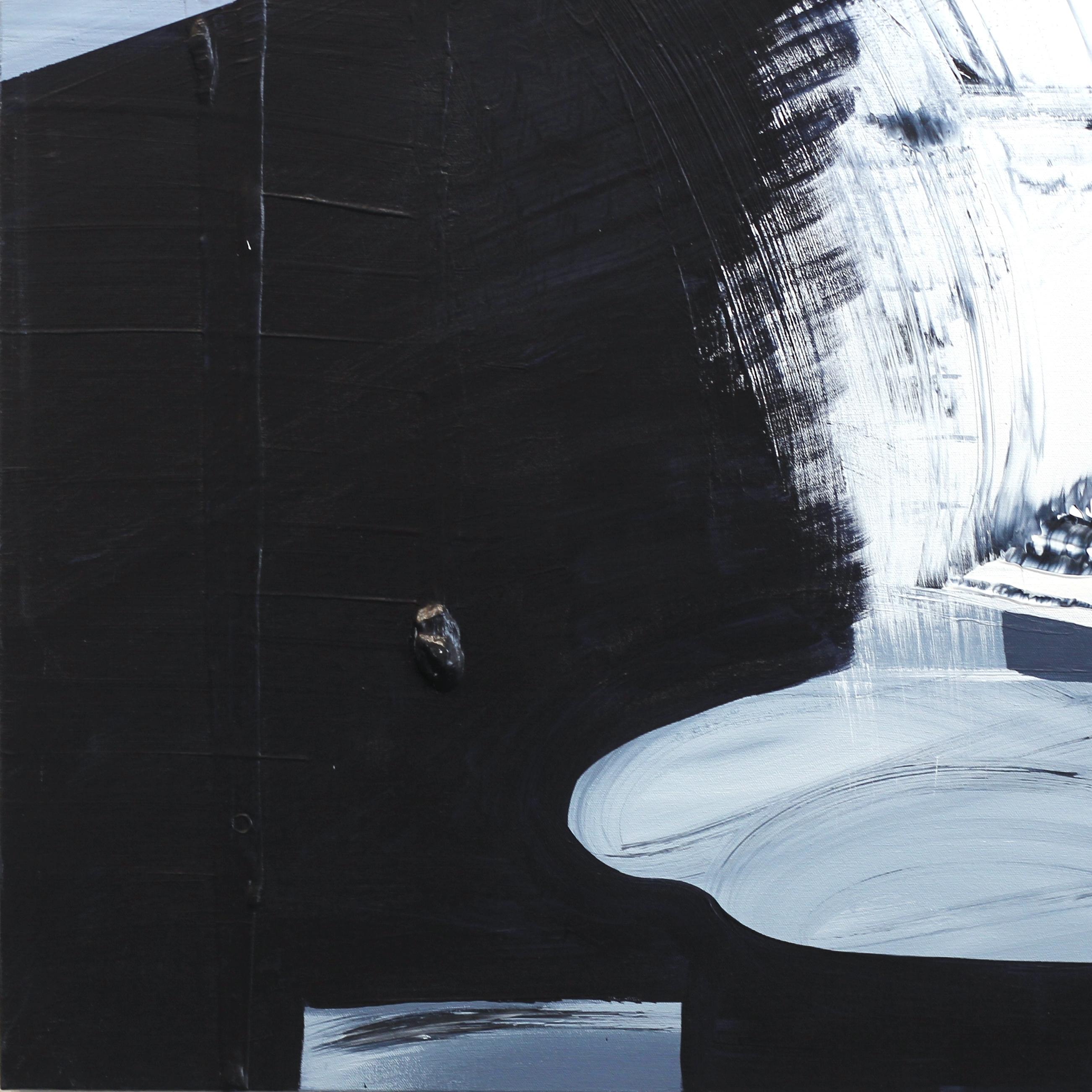 Destiny - Grande peinture texturée originale d'abstraction gestuelle en noir et blanc en vente 2