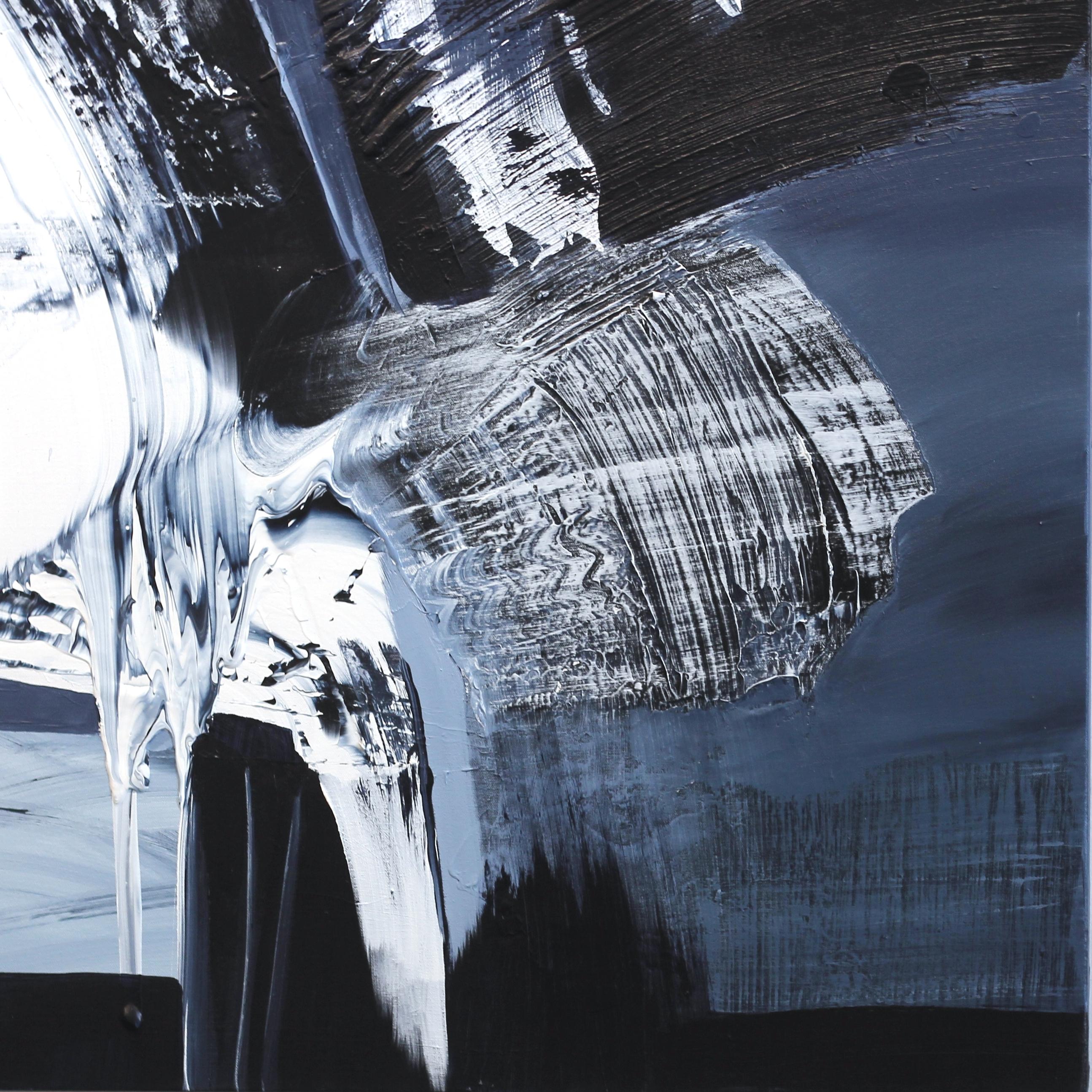 Destiny - Grande peinture texturée originale d'abstraction gestuelle en noir et blanc en vente 3