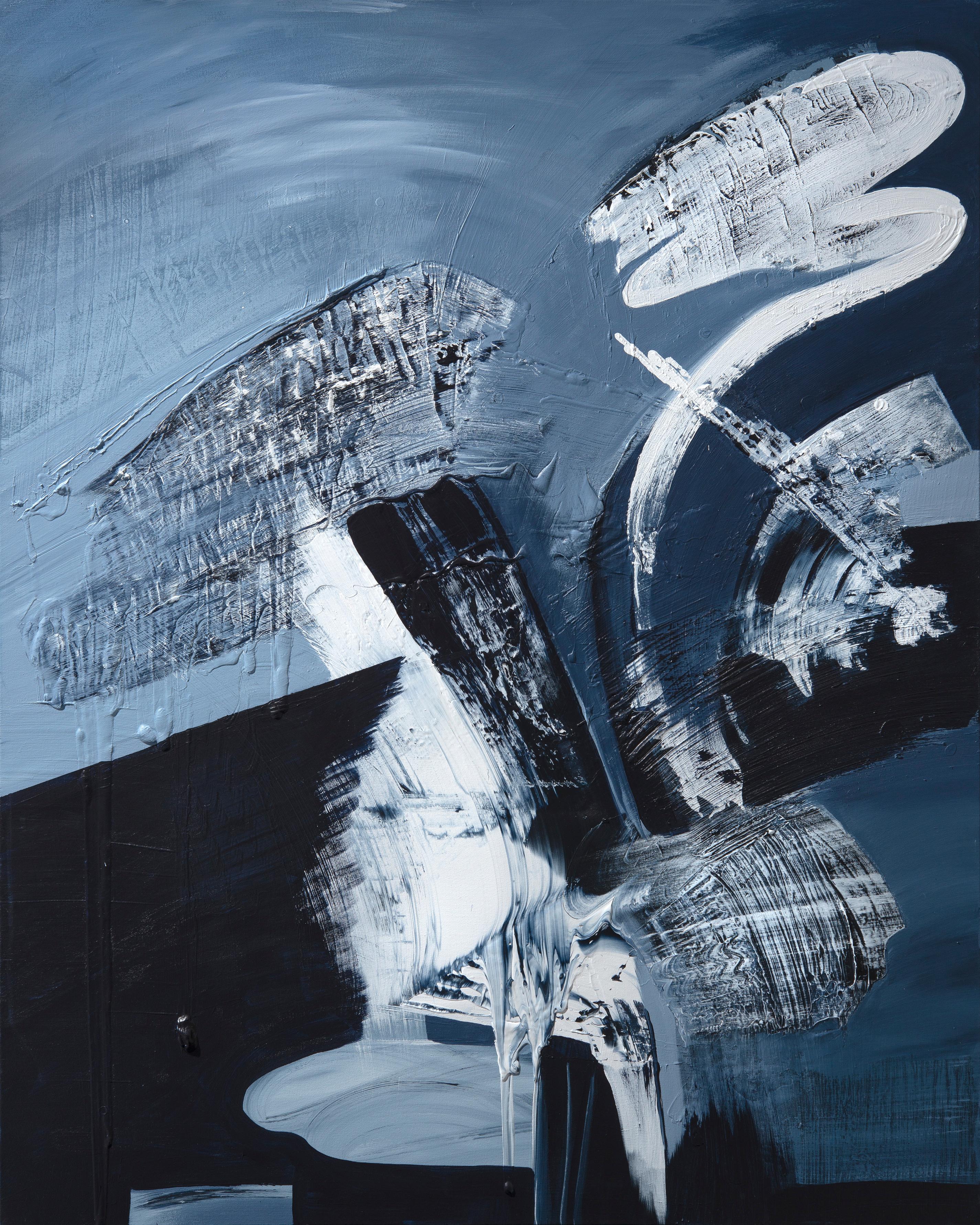 Destiny - Großes strukturiertes Original-Gemälde in Schwarz-Weiß mit gestischer Abstraktion