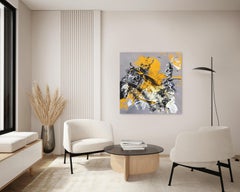 Golden Moments - Impasto Textural Yellow Black White Abstract Painting