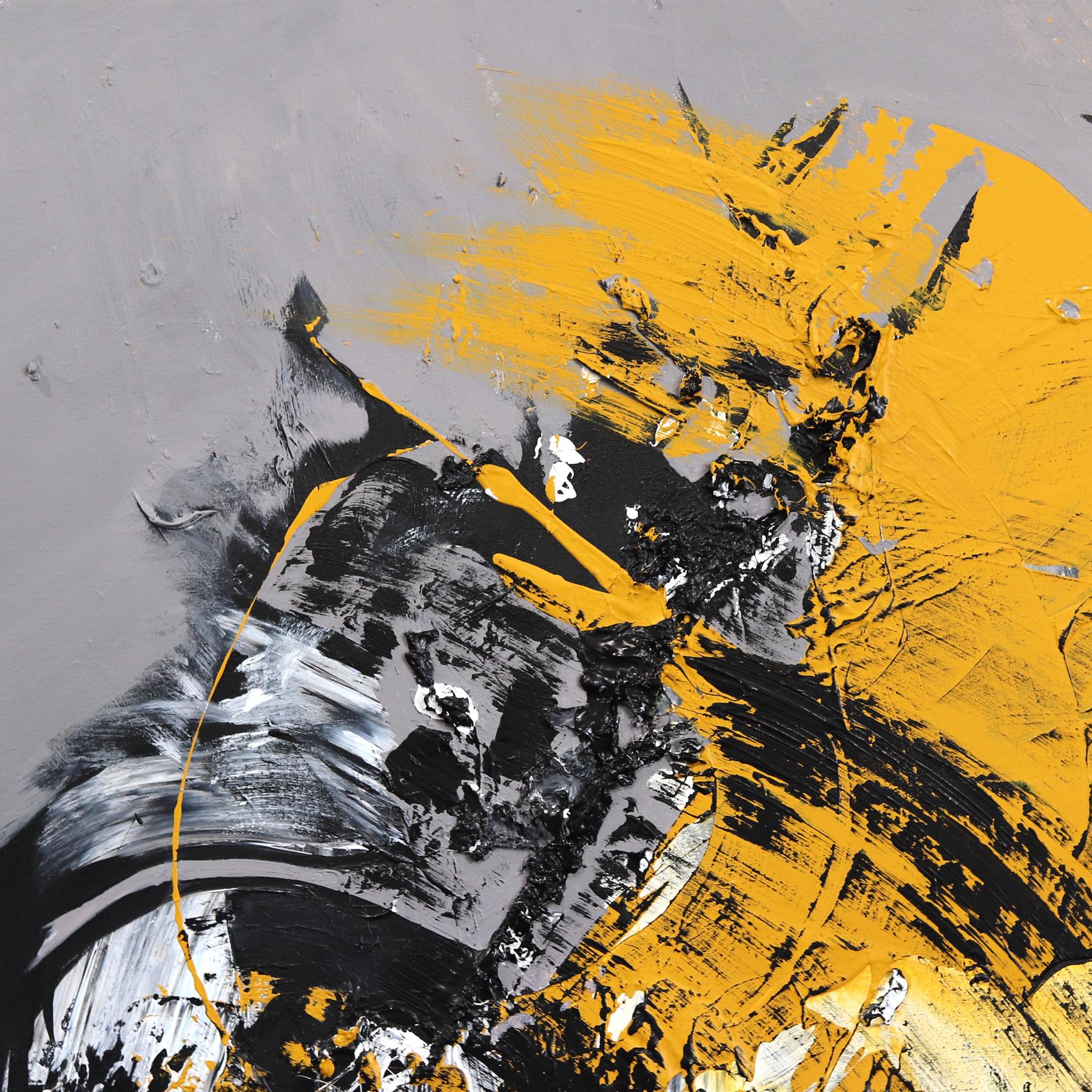 Golden Moments - Impasto Textural Amarillo Negro Blanco Abstracto Pintura Original en venta 1