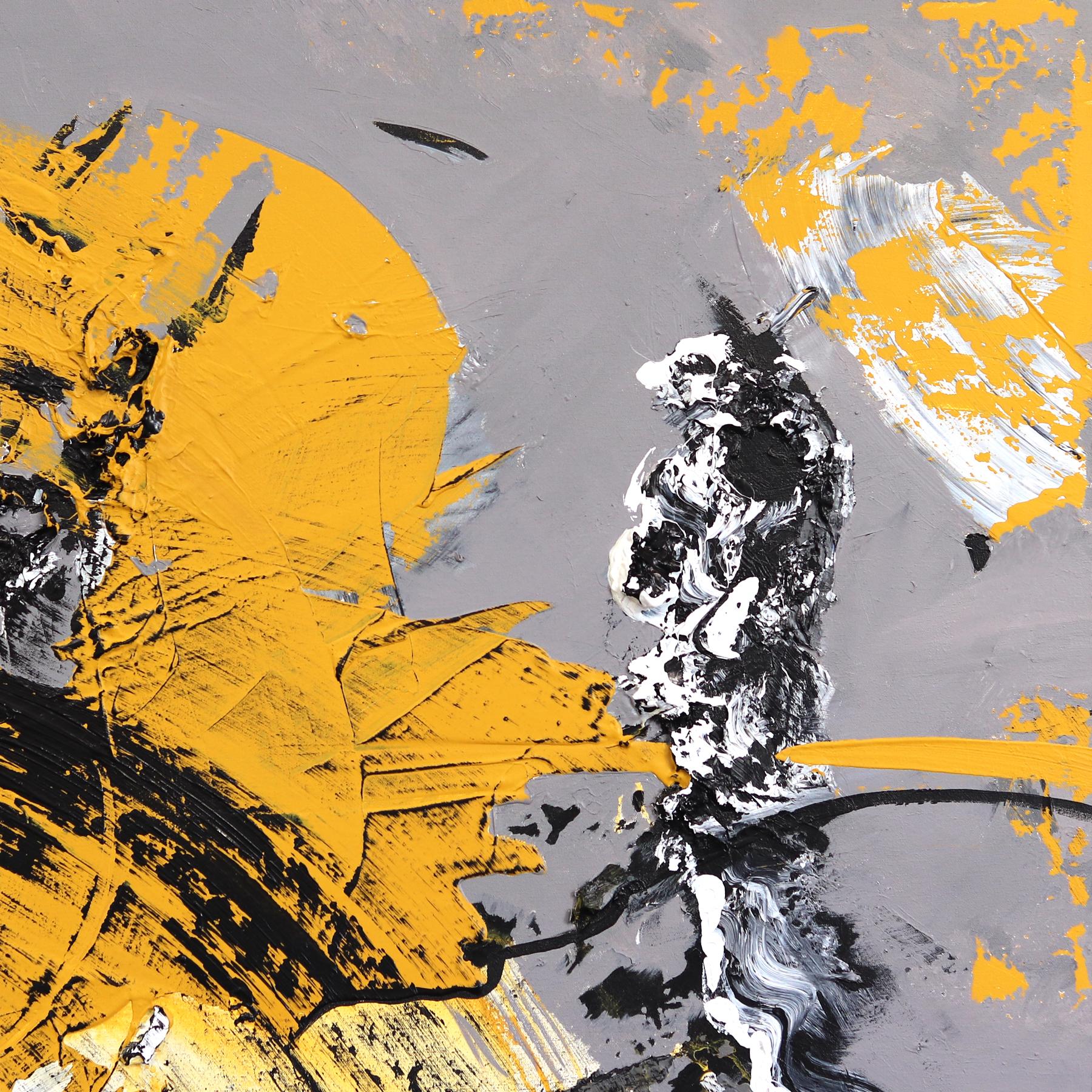 Golden Moments - Impasto Textural Amarillo Negro Blanco Abstracto Pintura Original en venta 3