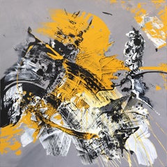 Golden Moments - Impasto Textural Yellow Black White Abstract Original Painting