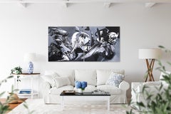 Large Black White Dynamic Abstract Artwork - Gravitational Forces (Diptych)