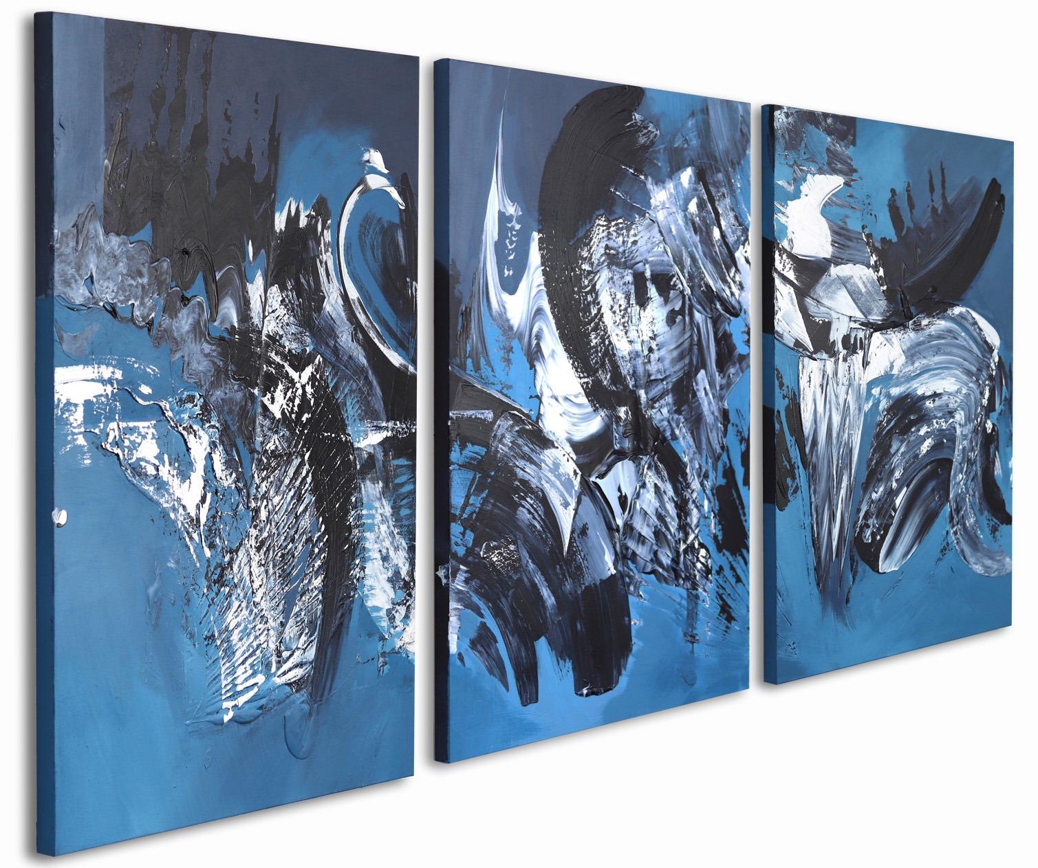 Joy In Motion (Triptychon) – Großformatiges abstraktes Kunstwerk (Abstrakt), Mixed Media Art, von Gail Titus