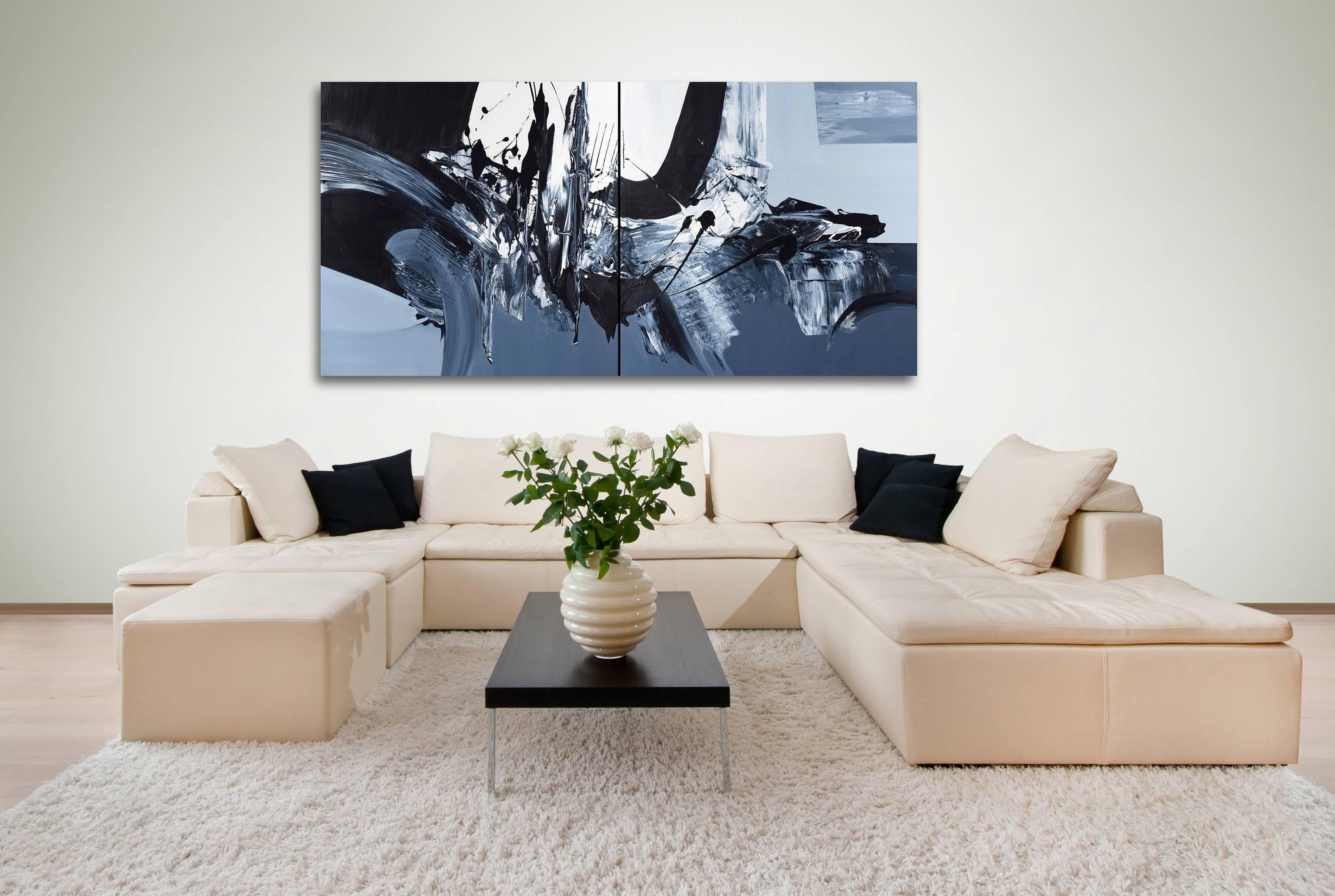 Revolves Around You (Diptych) - Large Scale Black and White Artwork 1