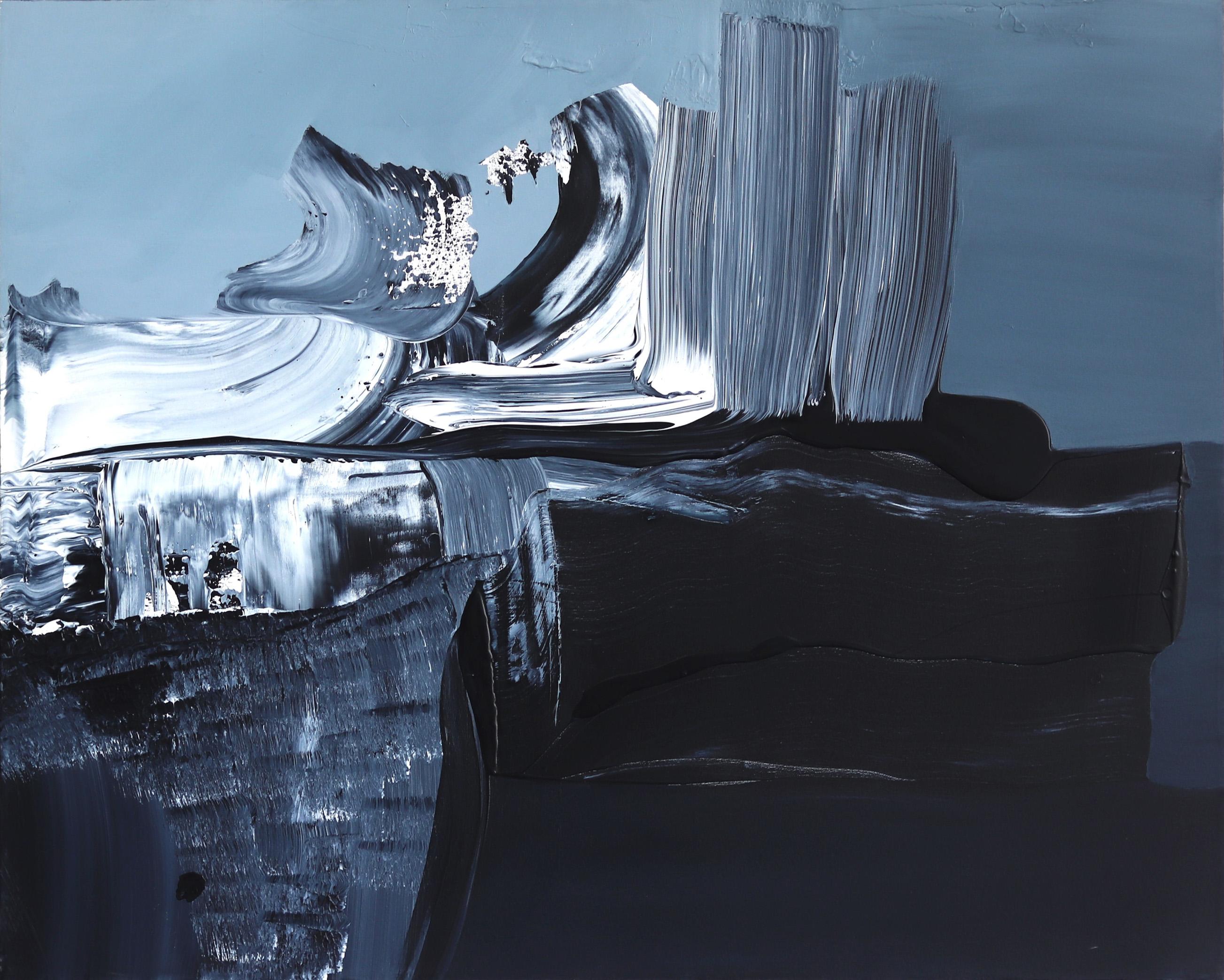 Gail Titus Abstract Painting – Watching in Silence 2- Große texturierte Original Schwarz-Weiß gestische abstrakte schwarze und weiße gestische Uhr