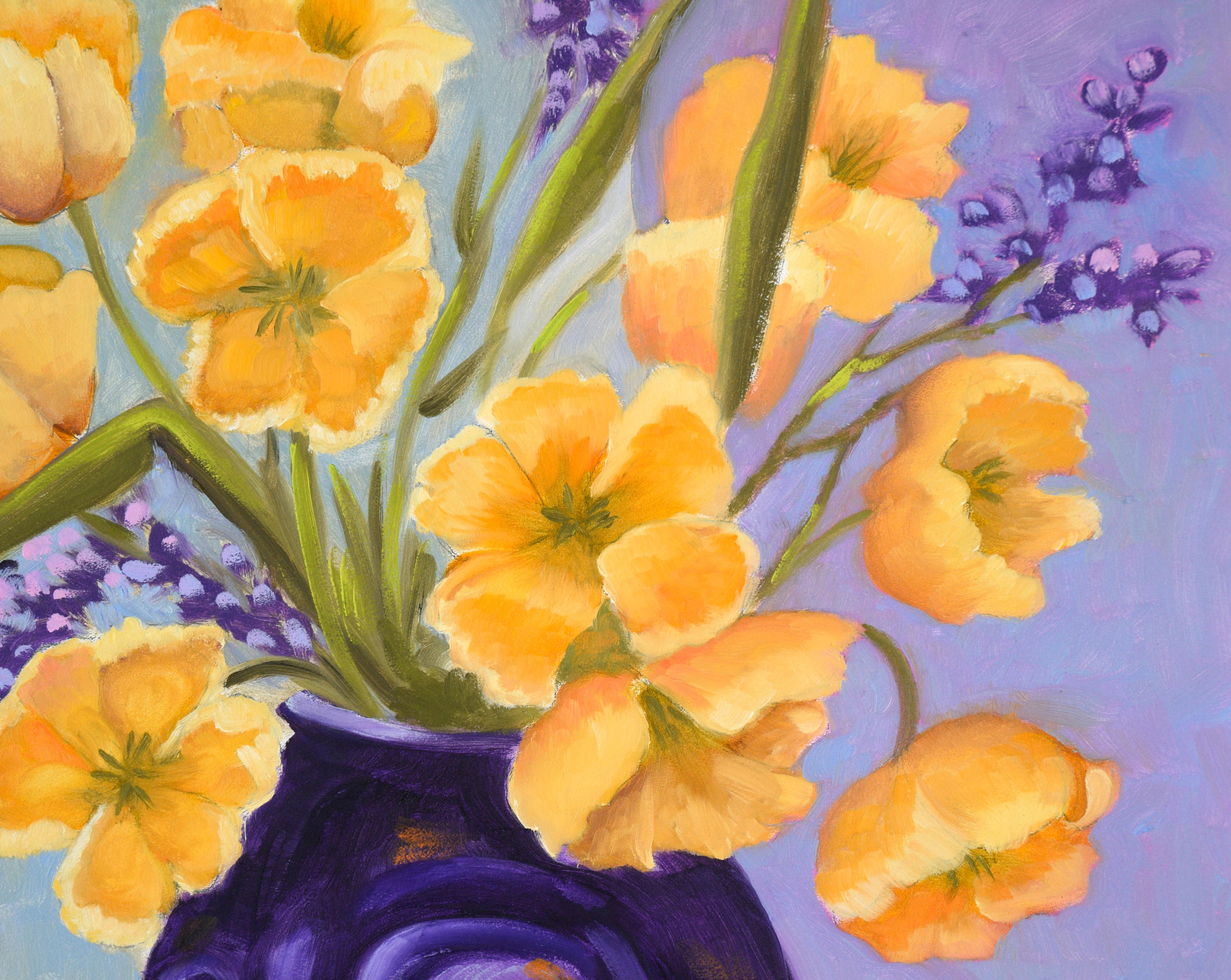 Bouquet of Golden Poppies and Wild Irises in Oil on Masonite 4