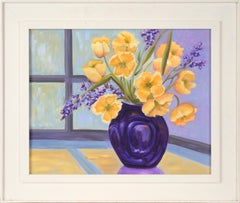 Bouquet of Golden Poppies and Wild Irises in Oil on Masonite