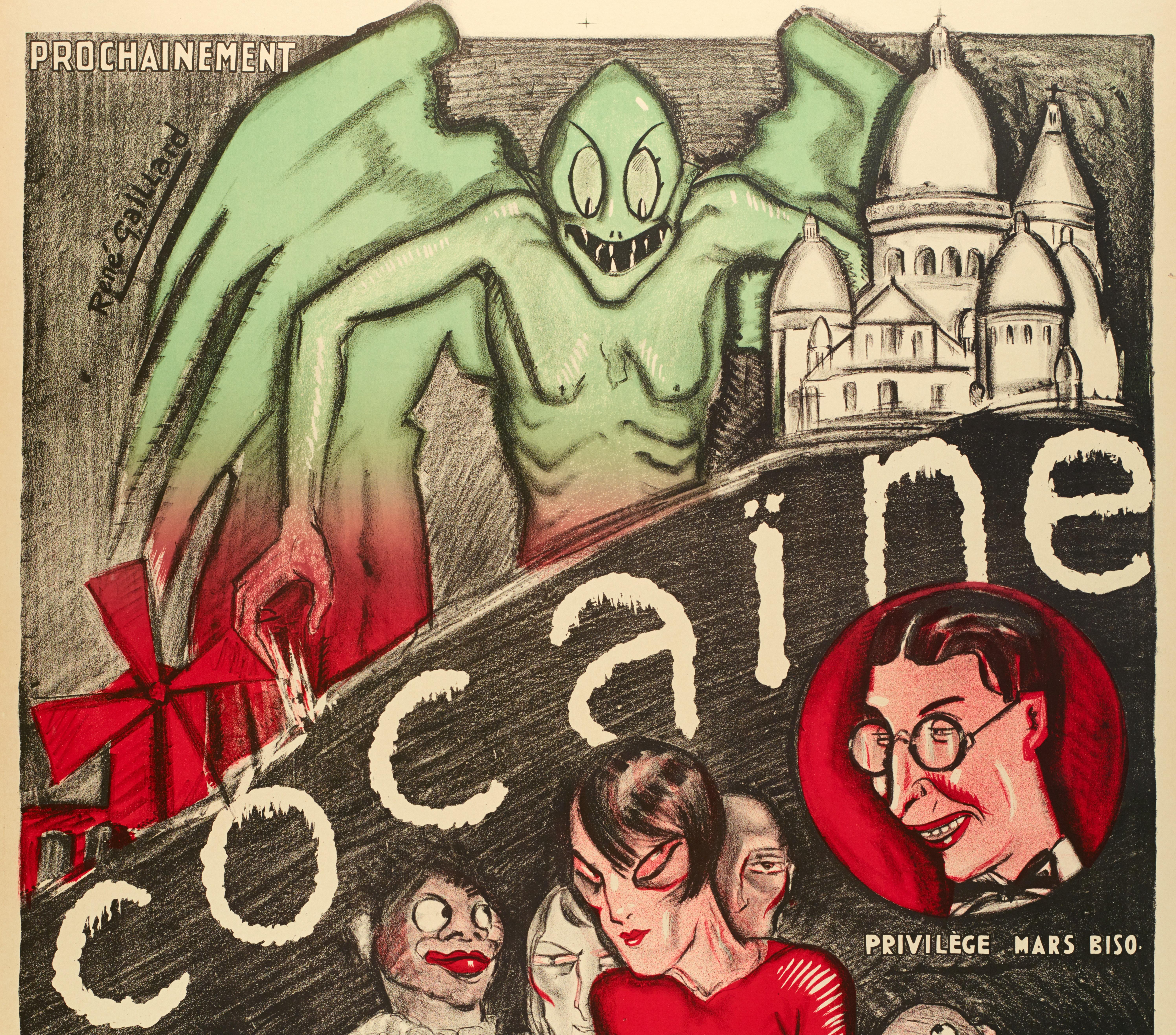 Original Vintage poster for Cocaine Play by René Gaillard in 1926.

Artist: René Gaillard
Title: Cocaine
Date: 1926
Signature: Top left
Size: 40,9 x 50,6 in / 118,5 x 159,5 cm
Materials and Techniques: Colour lithograph on paper
Linen