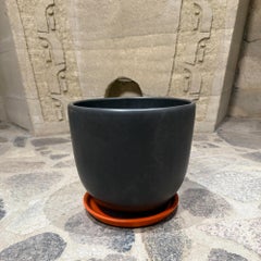 Gainey White Planter Mid Century Modern Satin Finish Egg Shape Black