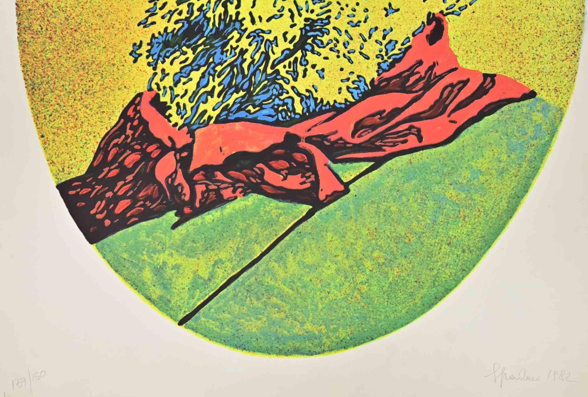 Portrait of Garibaldi - Screen Print by GianGiacomo Spadari - 1982 - Beige Portrait Print by Gaingiacomo Spadari