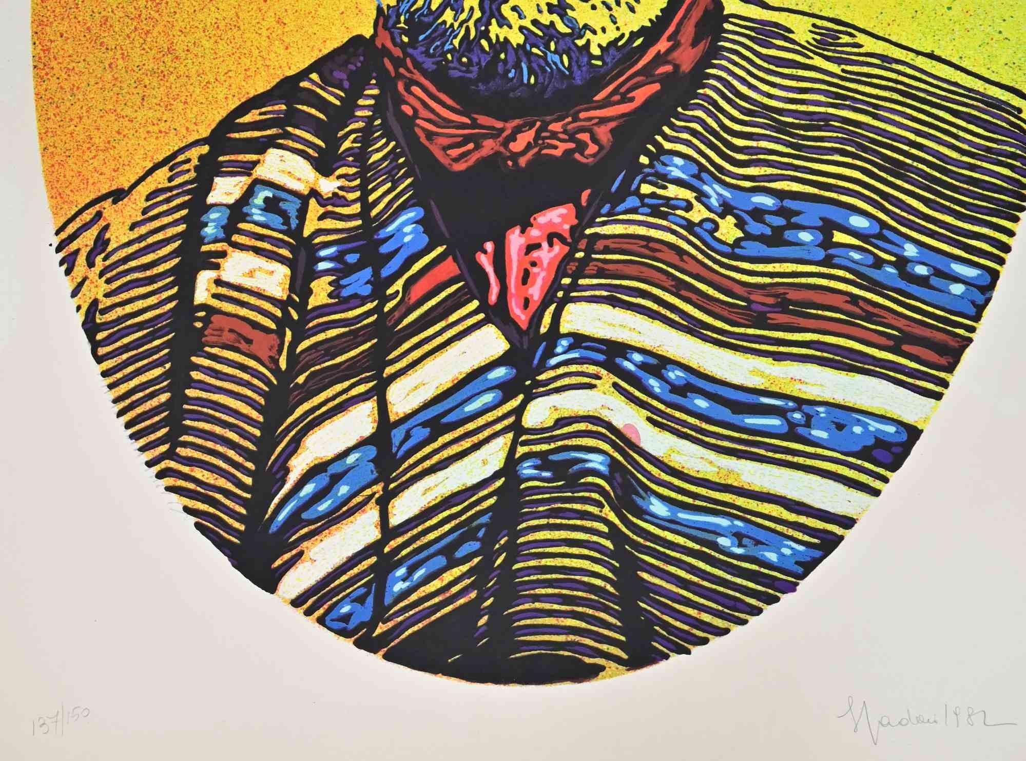 Portrait of Garibaldi - Screen Print by GianGiacomo Spadari - 1982 - Beige Portrait Print by Gaingiacomo Spadari