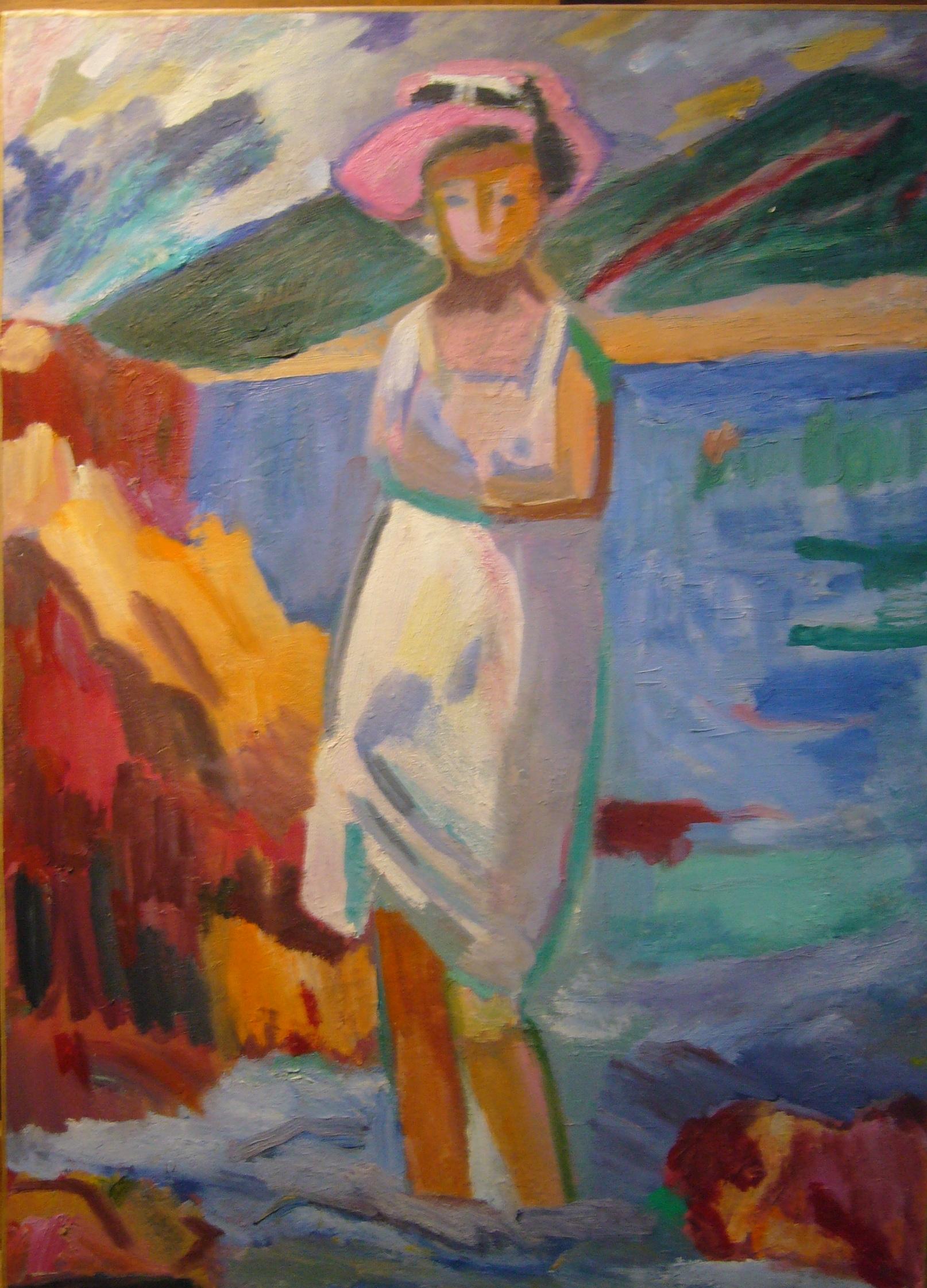 Gainon Joelle Figurative Painting - Girl on the shore, 1971 - oil paint, 70x50 cm, unframed