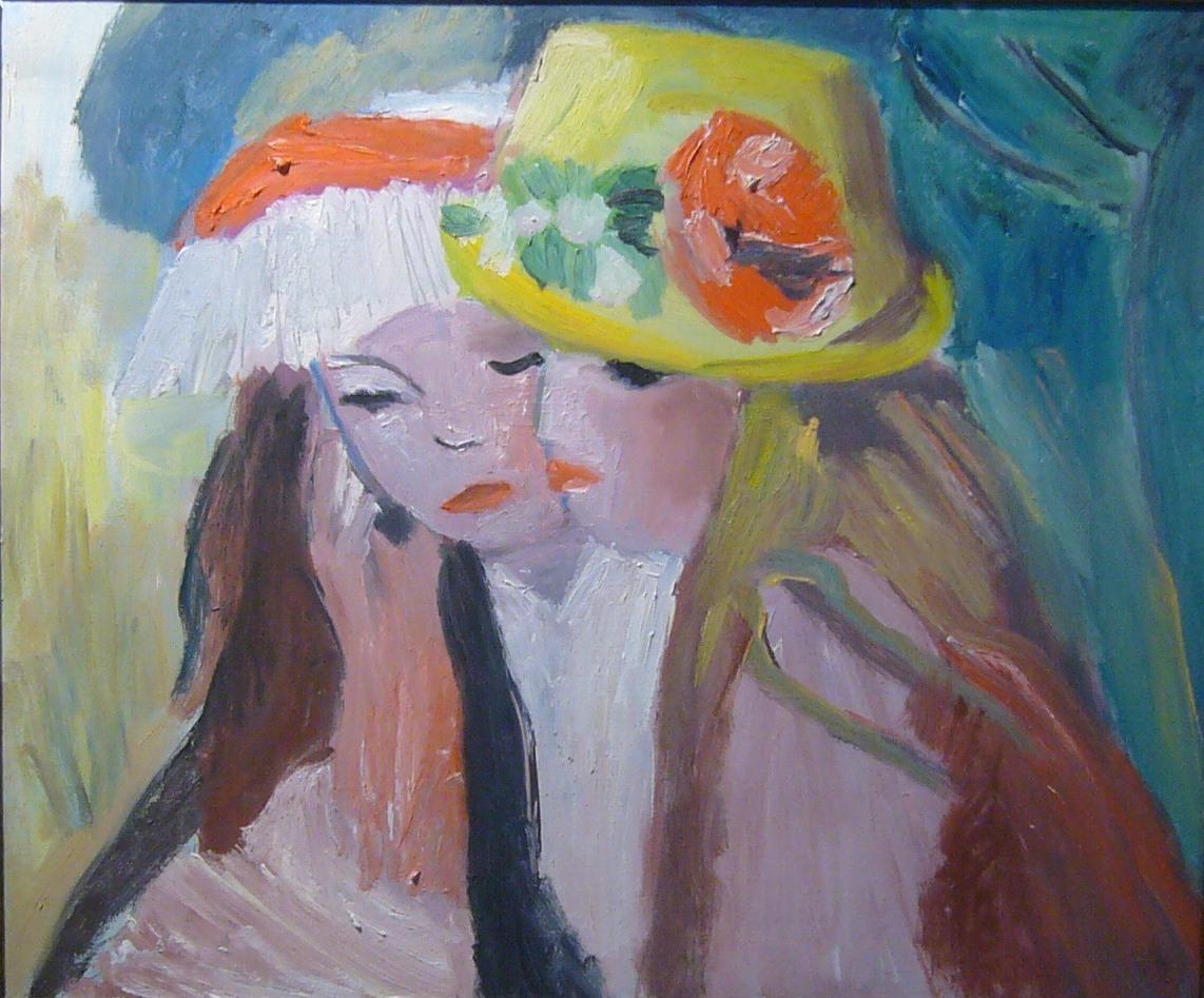 Gainon Joelle Figurative Painting - two girls, 1996 - oil paint, 66x54 cm, framed