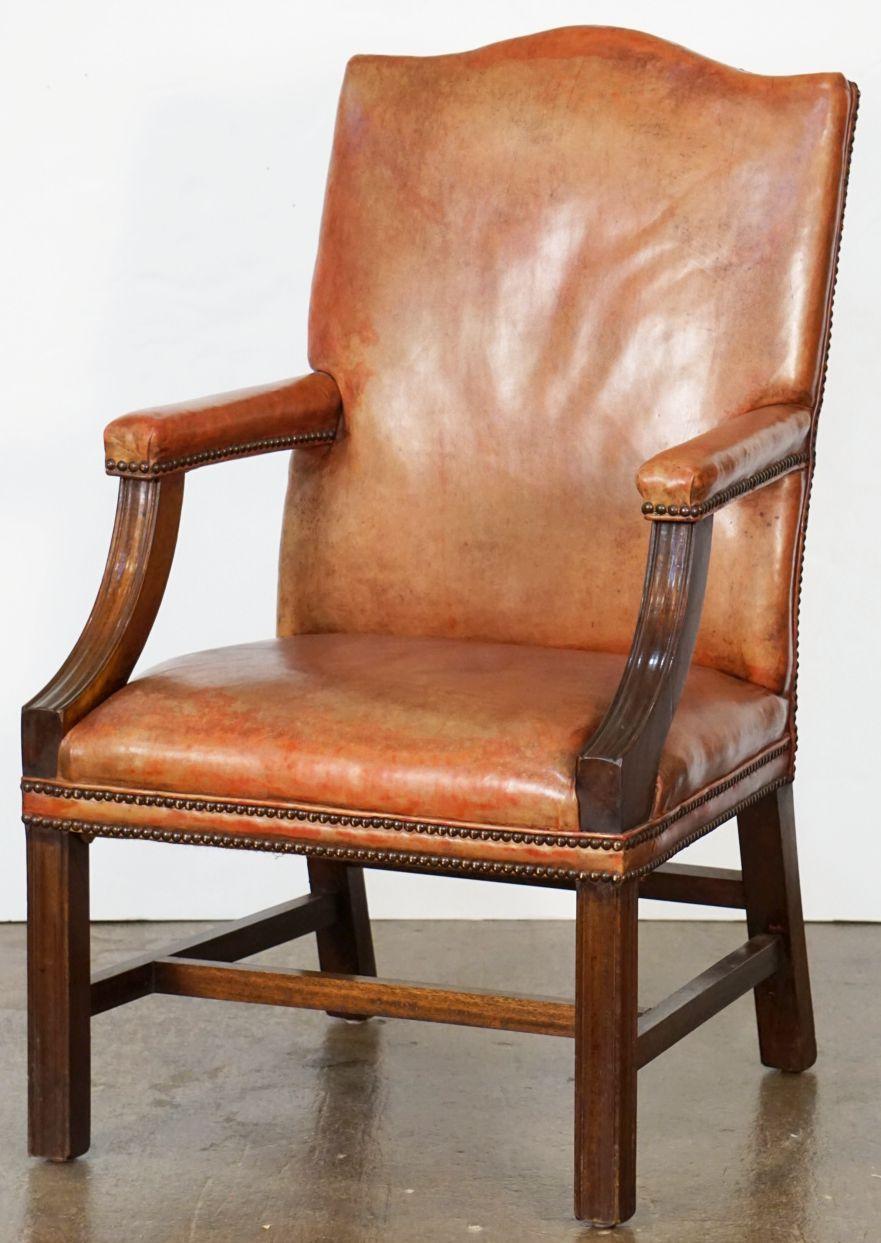Georgian Gainsborough Arm Chair of Leather and Mahogany from England For Sale
