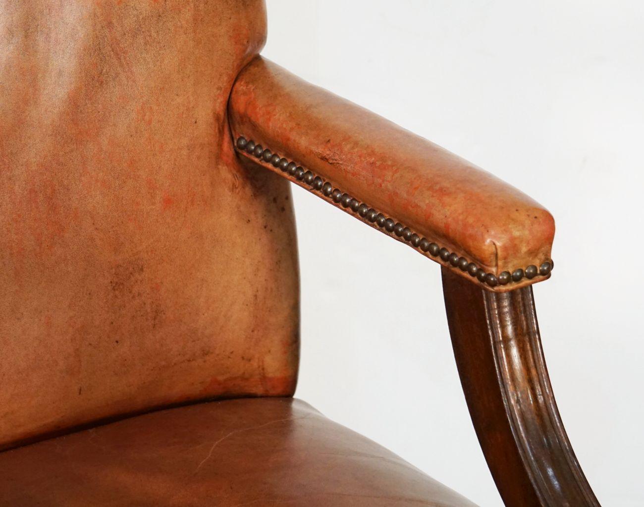 Metal Gainsborough Arm Chair of Leather and Mahogany from England For Sale