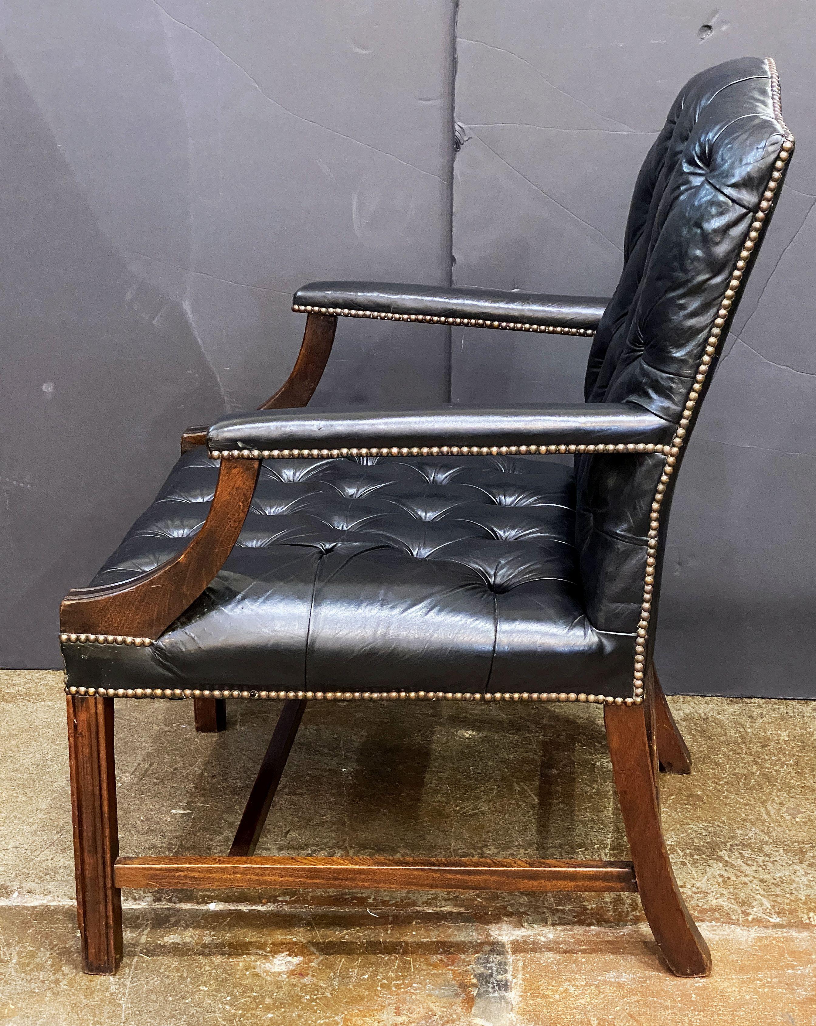 Metal Gainsborough Arm Chair of Leather and Mahogany from England For Sale