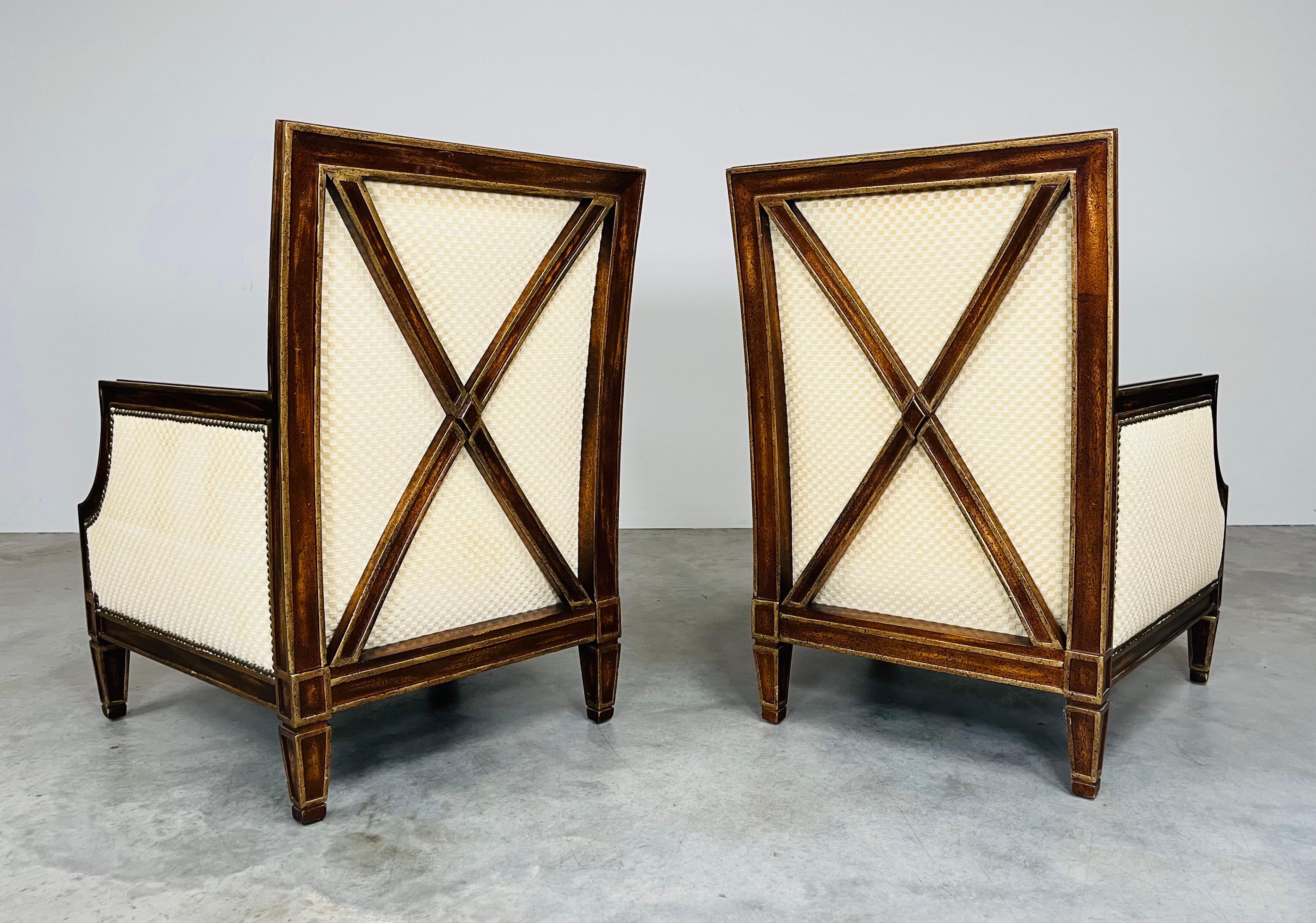 American Gainsborough Georgian Style Lounge Chairs In Patterned Neutral Velvet A Pair